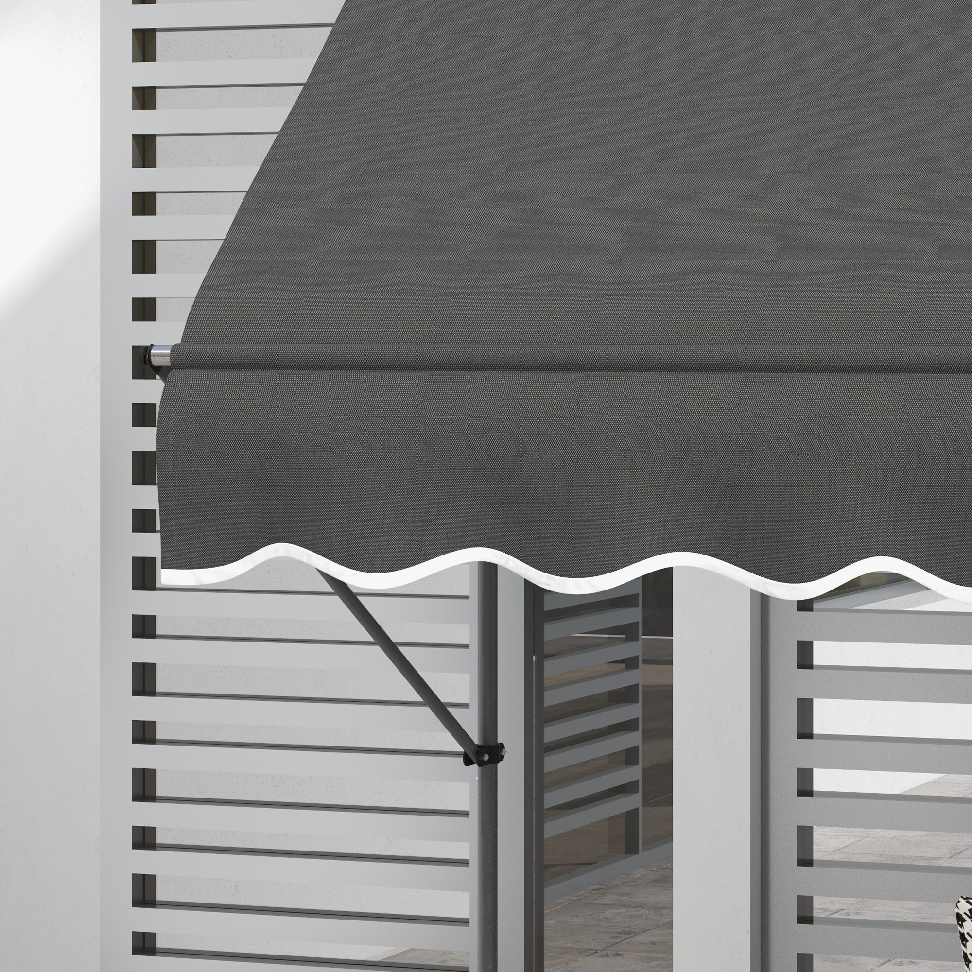 Outsunny 2.5 x 1.2m Retractable Awning, Free Standing Patio Sun Shade Shelter, UV Resistant, for Window and Door, Dark Grey 9