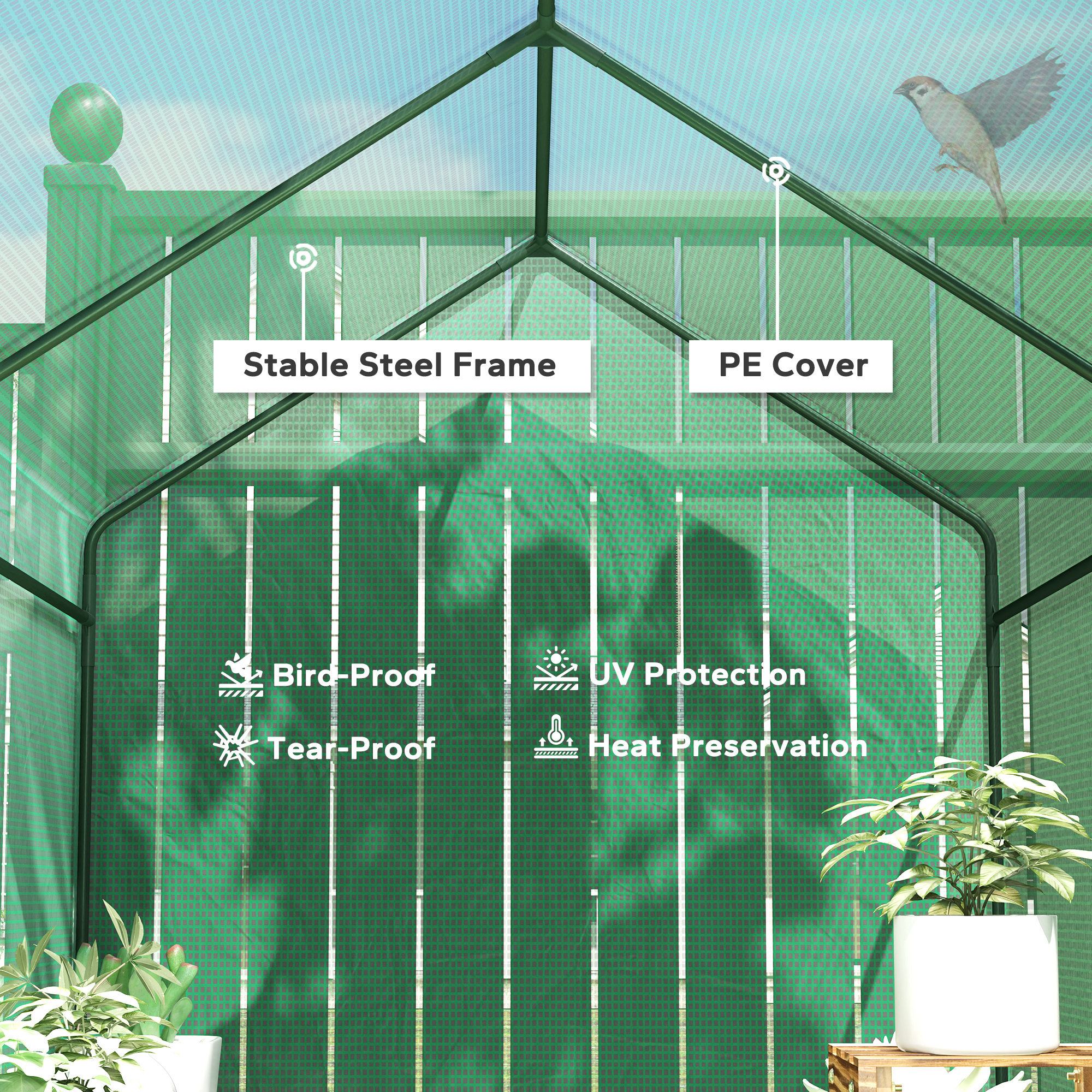 Outsunny 120 x 186cm Walk-In Greenhouse, with Shelves Green 4