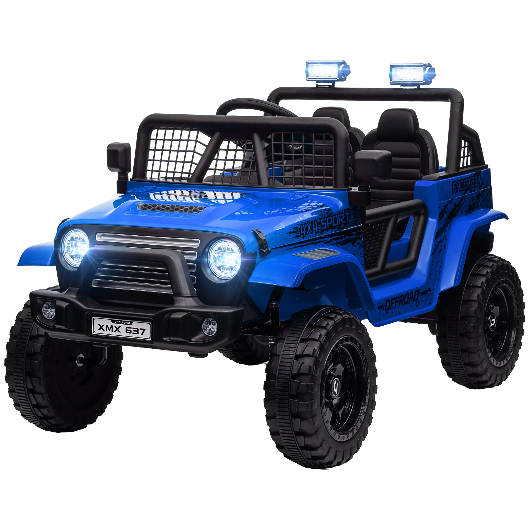 Aiyaplay Homcom Elektro Kinderauto, 12 V 3-5 Km/h Geländewagen Mit Musikanschluss, Kinderfahrzeug Mit 2, 4G Fernbedienung, Scheinwerfer, Hupe, Elektrisches