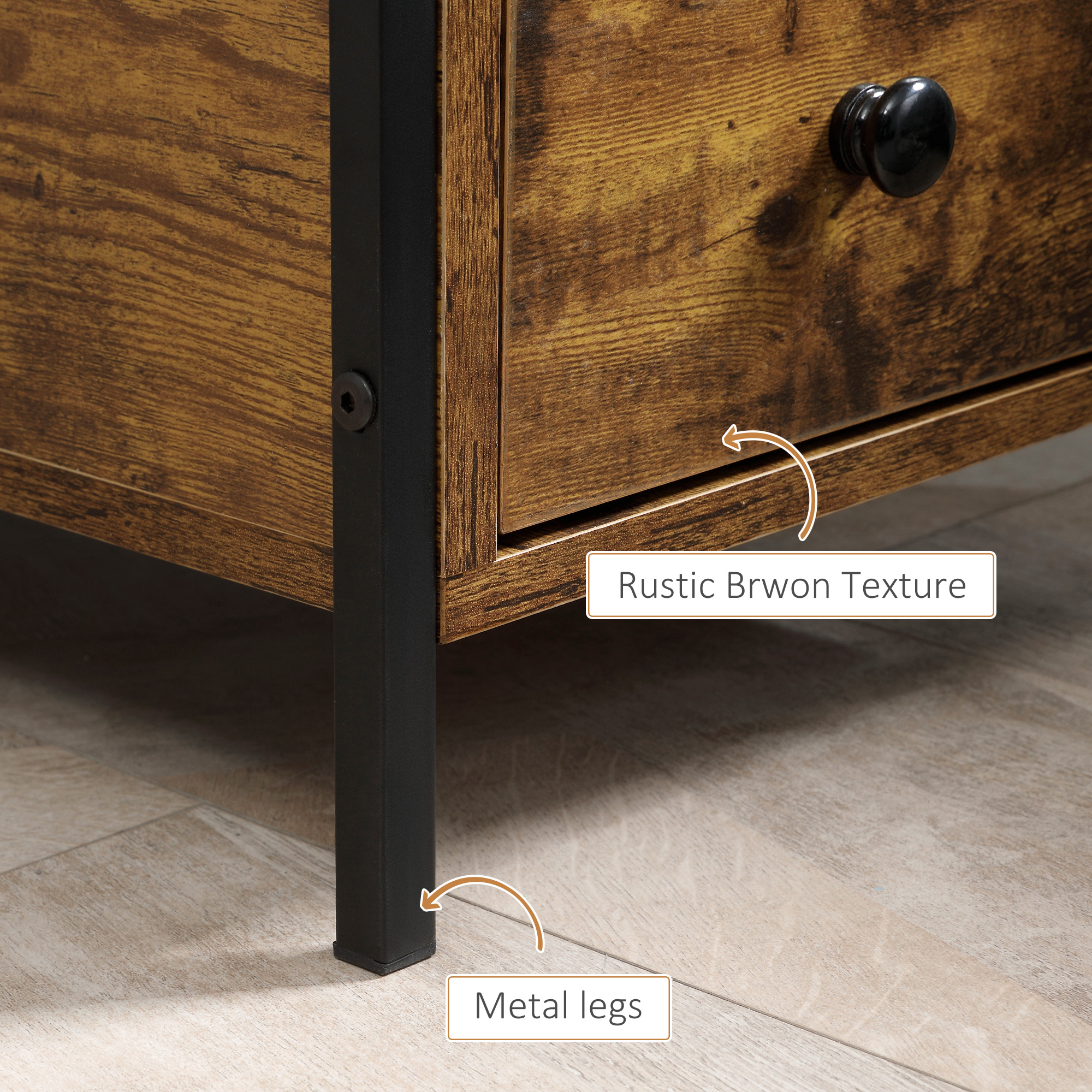 HOMCOM Set of 2 Side Table, Narrow Bedside Table with 2 Drawers and Storage Shelf, Industrial End Table with Metal Frame for Small Spaces, Rustic Brown 6