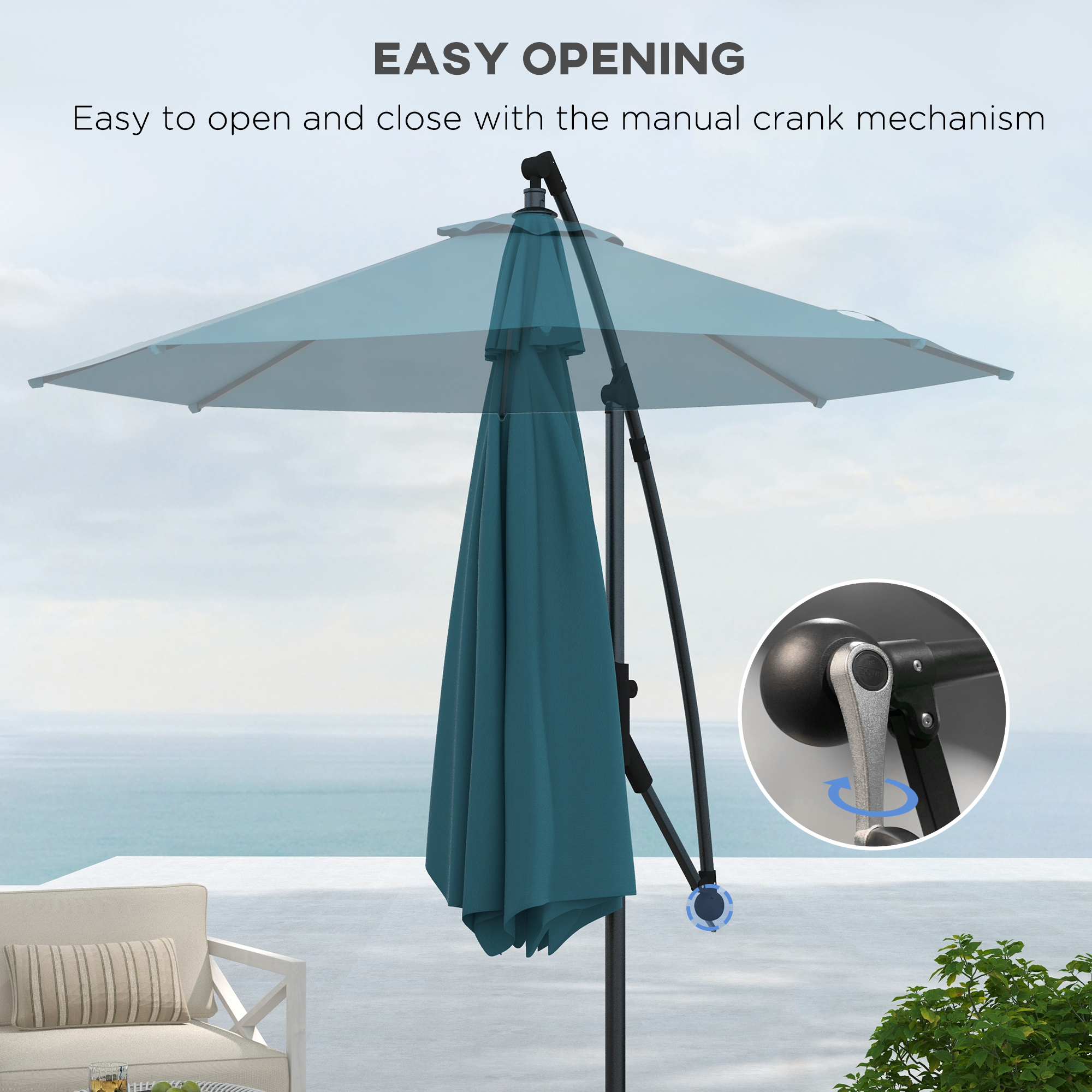 Outsunny 3m Offset Cantilever Parasol Umbrella, with Cross Base Blue 6