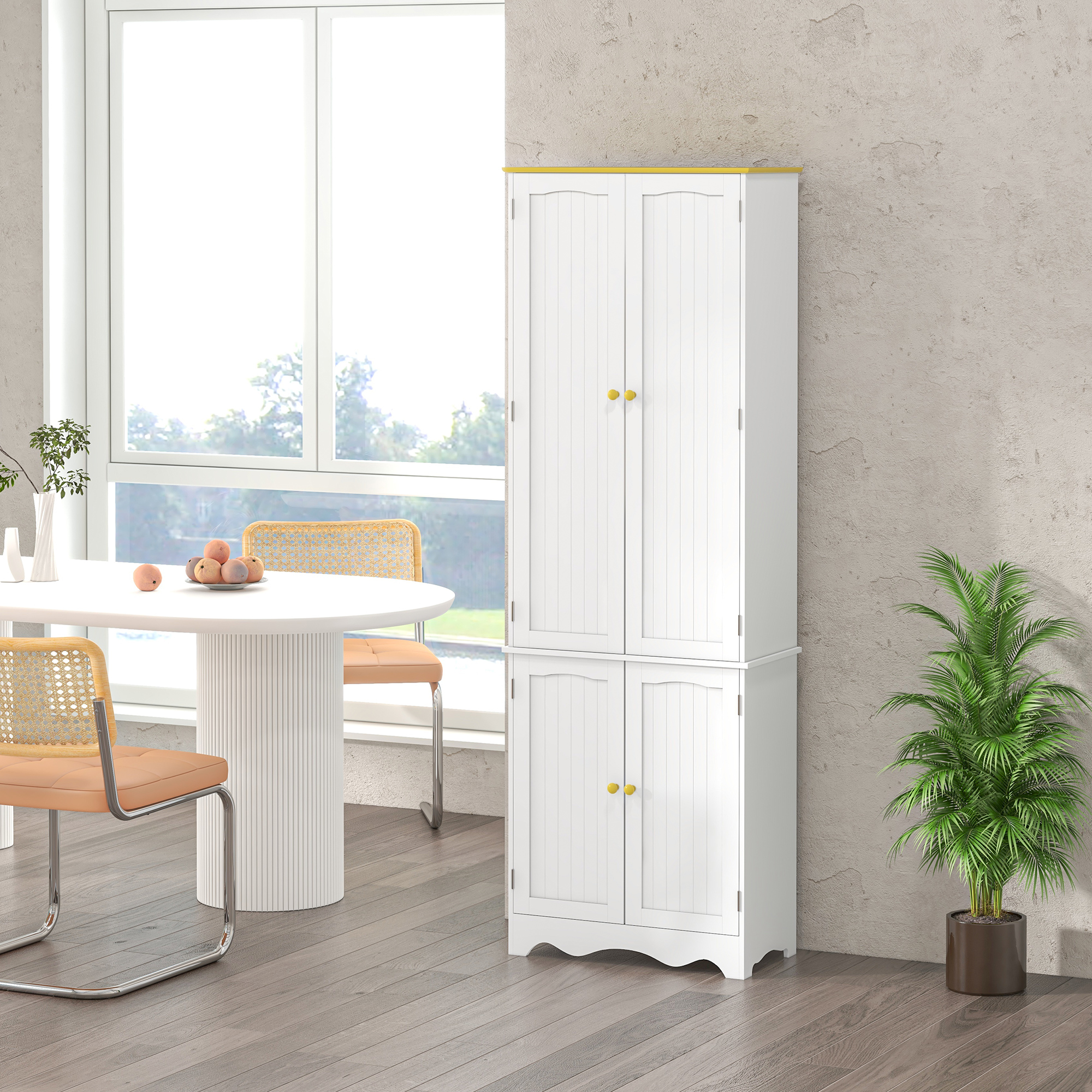 HOMCOM Freestanding 4-Door Kitchen Cupboard, Storage Cabinet Organizer with 4 Shelves, White 7