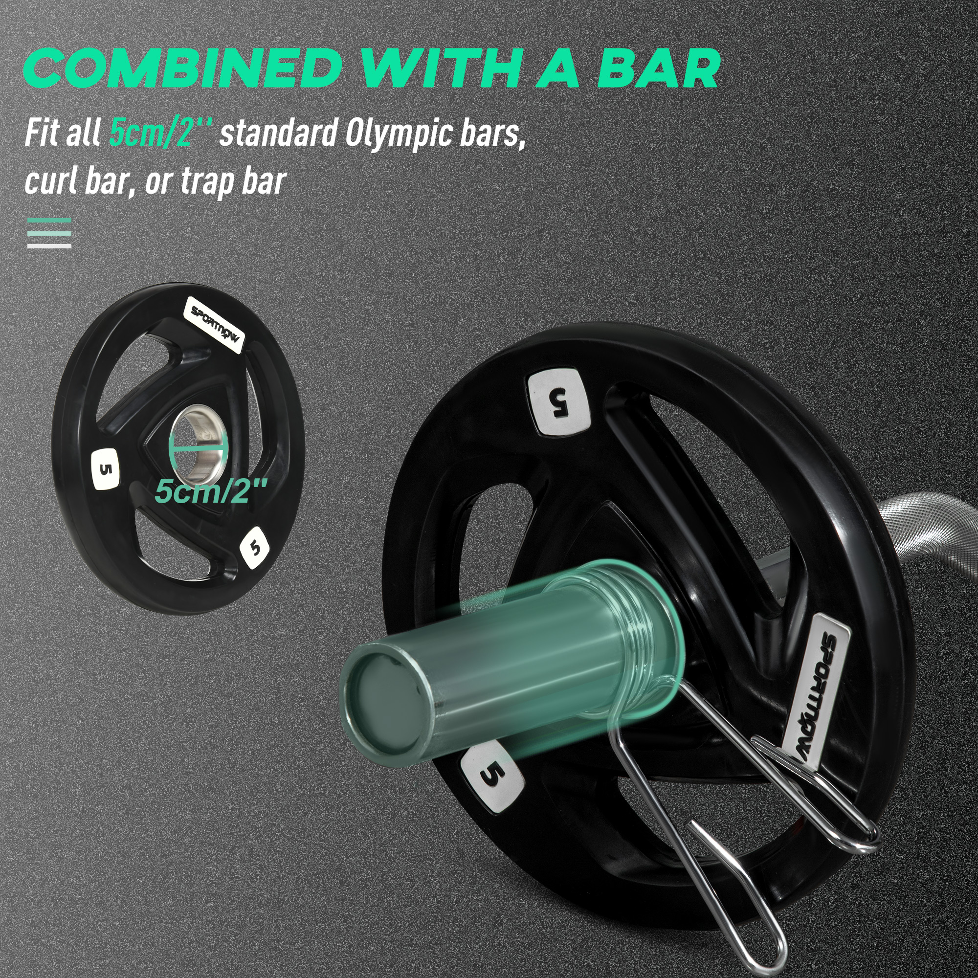 SPORTNOW Two 5kg Olympic Weight Plates, Tri-Grip Rubber-Coated Barbell Weights, with 5cm Holes, for Home, Gym, Office 5