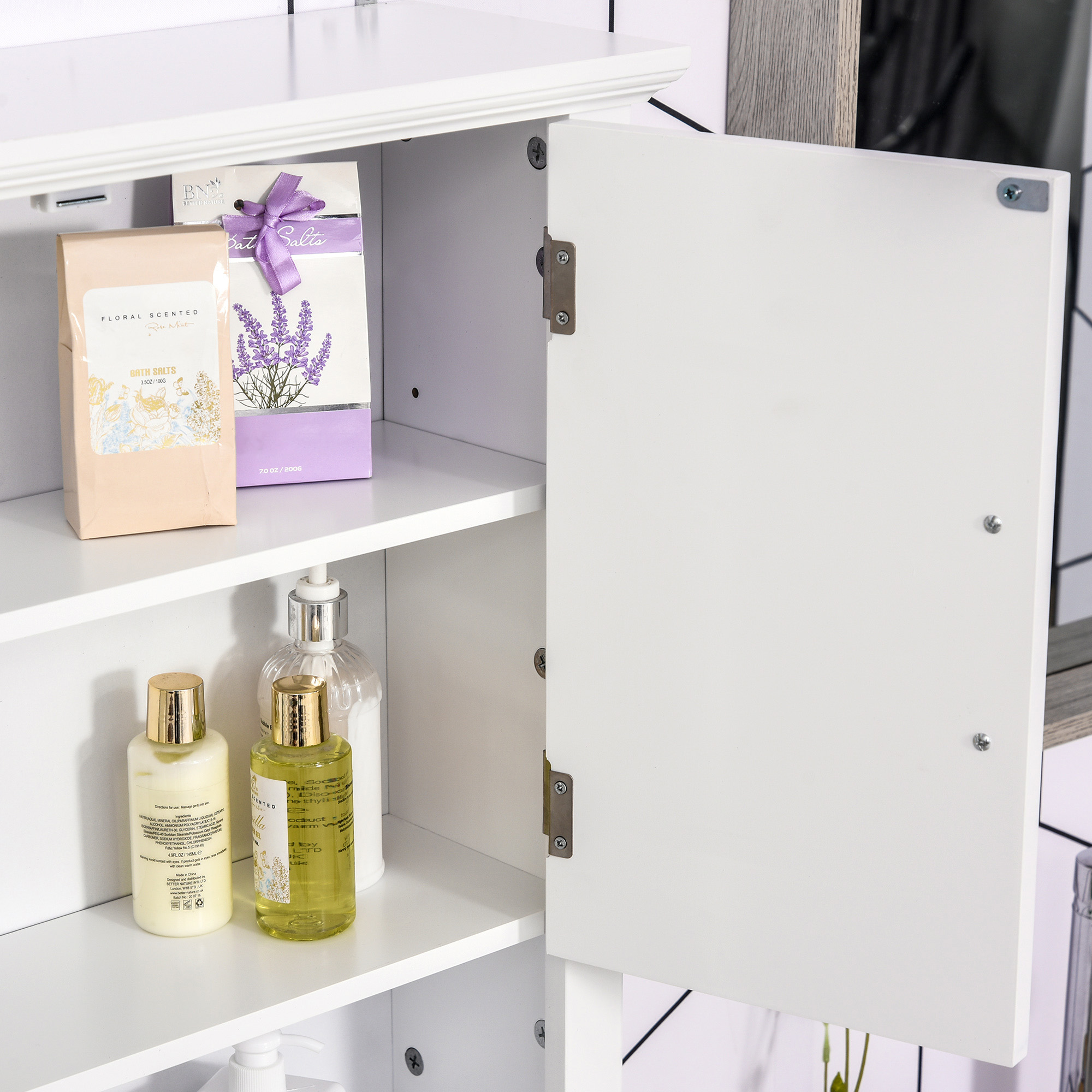 Armadio Bianco Parete Bagno - Mobiletto 2 Ante Shabby con Ganci Cucina