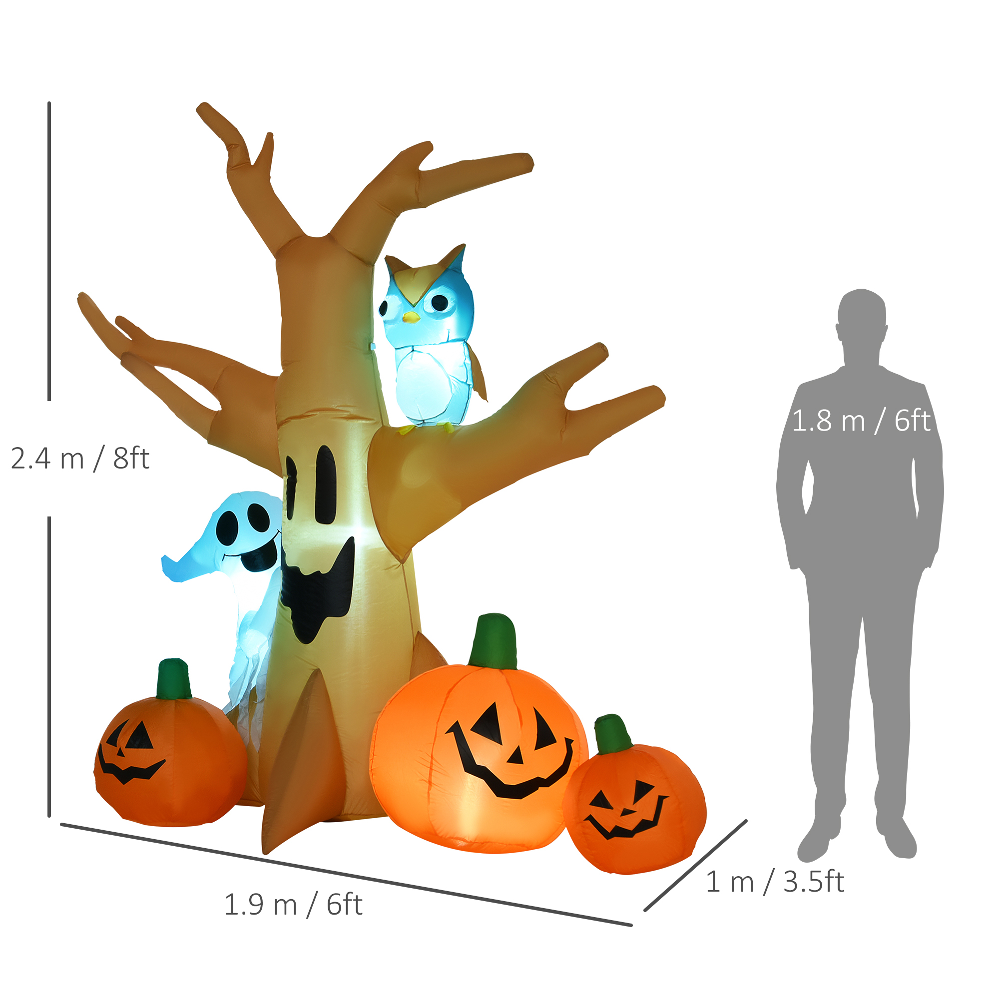 HOMCOM 240cm Large Halloween Scary Lighting Inflatable Tree Ghost 3 Pumpkins Owl 4 LED Indoor Outdoor Holiday Decoration 3