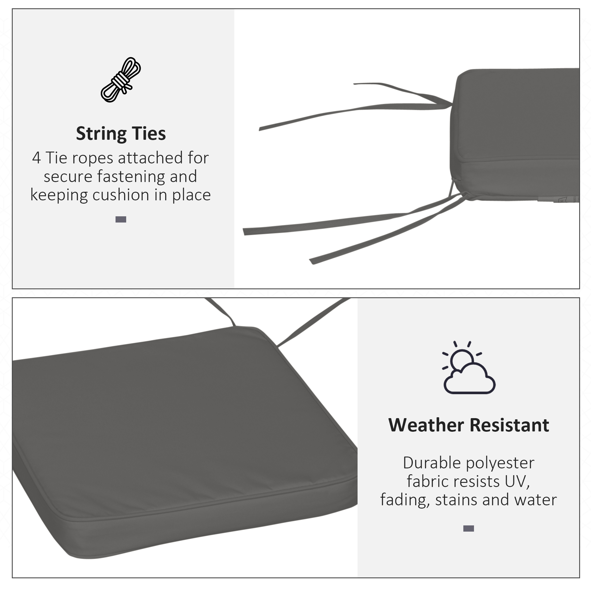 Outsunny Set of 6 Pcs Chair Cushion, 42Lx42Wx5T cm-Grey 5