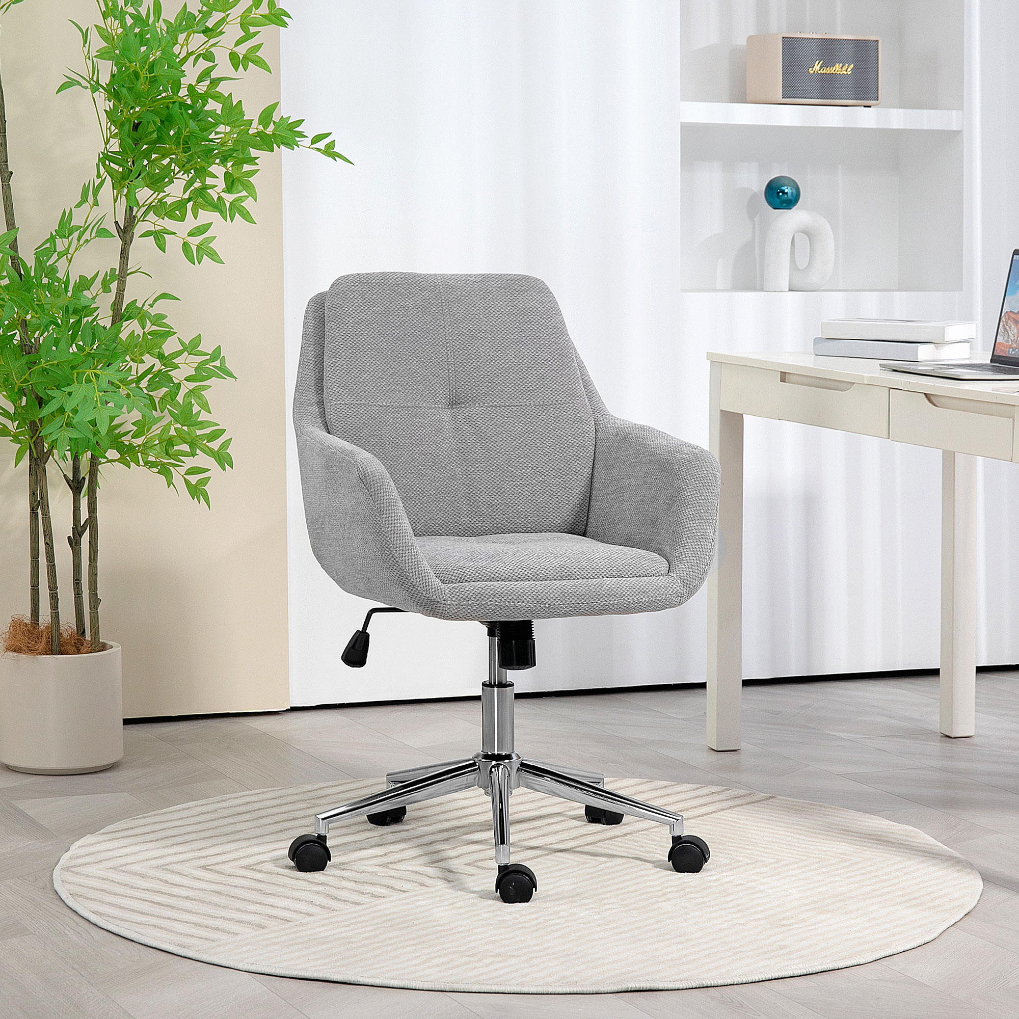 HOMCOM Sedia Da Ufficio In Pelle Sintetica Grigio Chiaro - Altezza Regolabile 94-104cm - Con Braccioli E Ruote - Carico Max 120kg - 2