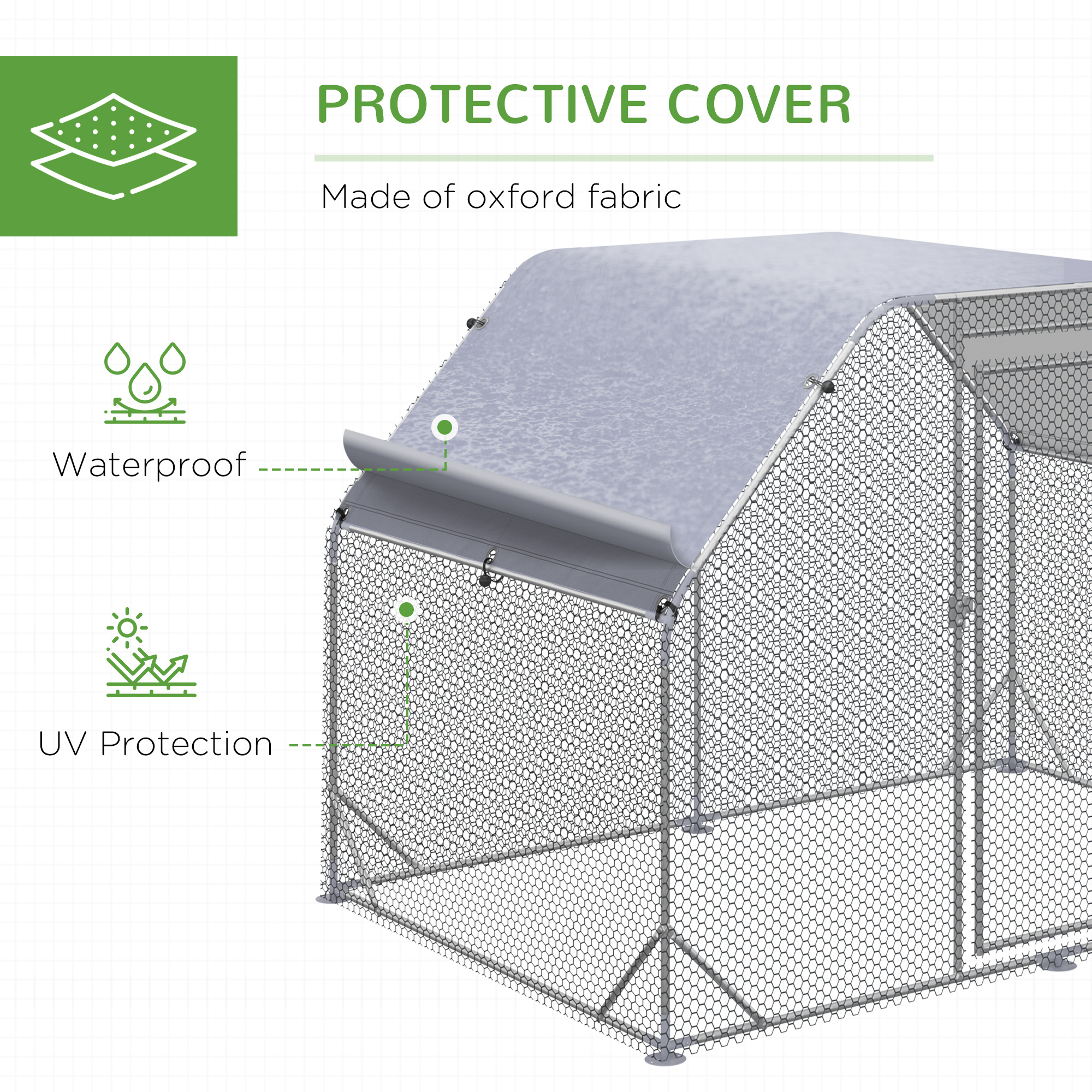 PawHut Walk in Chicken Run Chicken Coop Hen House Outdoor with Roof for 4-6 Chickens, 280 x 190 x 195cm 7