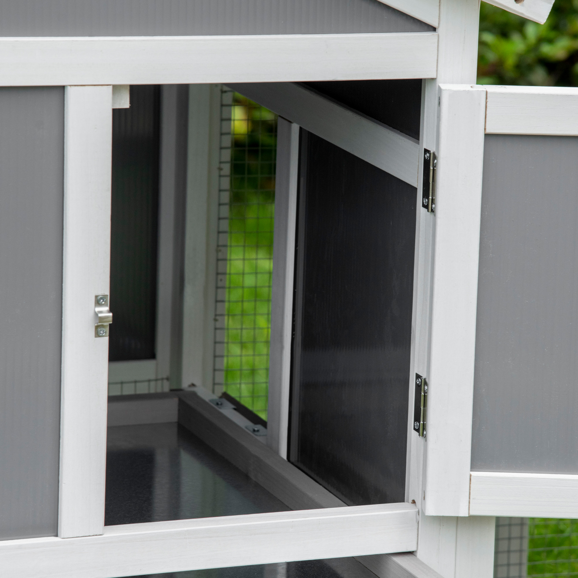 PawHut Two-Tier Rabbit Hutch, with Sunlight Panel Roof, Slide-Out Tray Grey 8