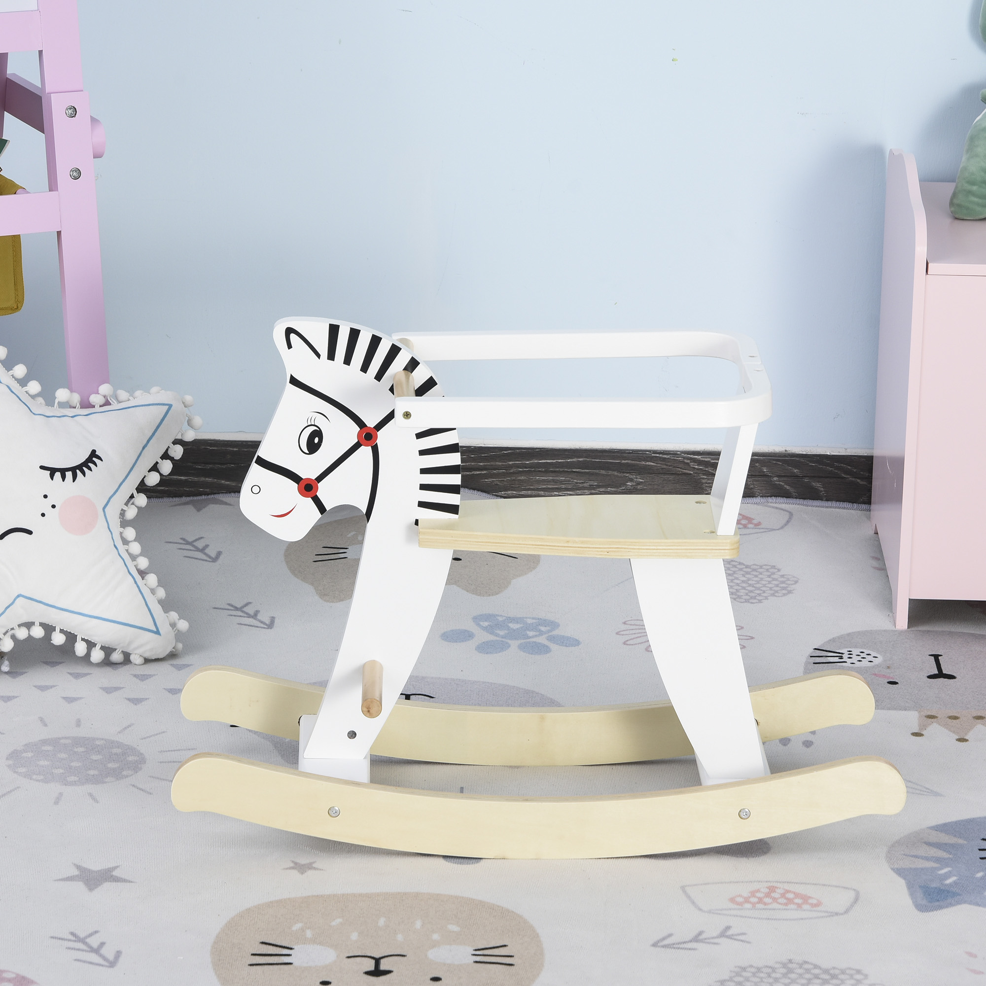 HOMCOM - cheval à bascule - Bois - 68x26x48cm - Blanc - Cdiscount Jeux