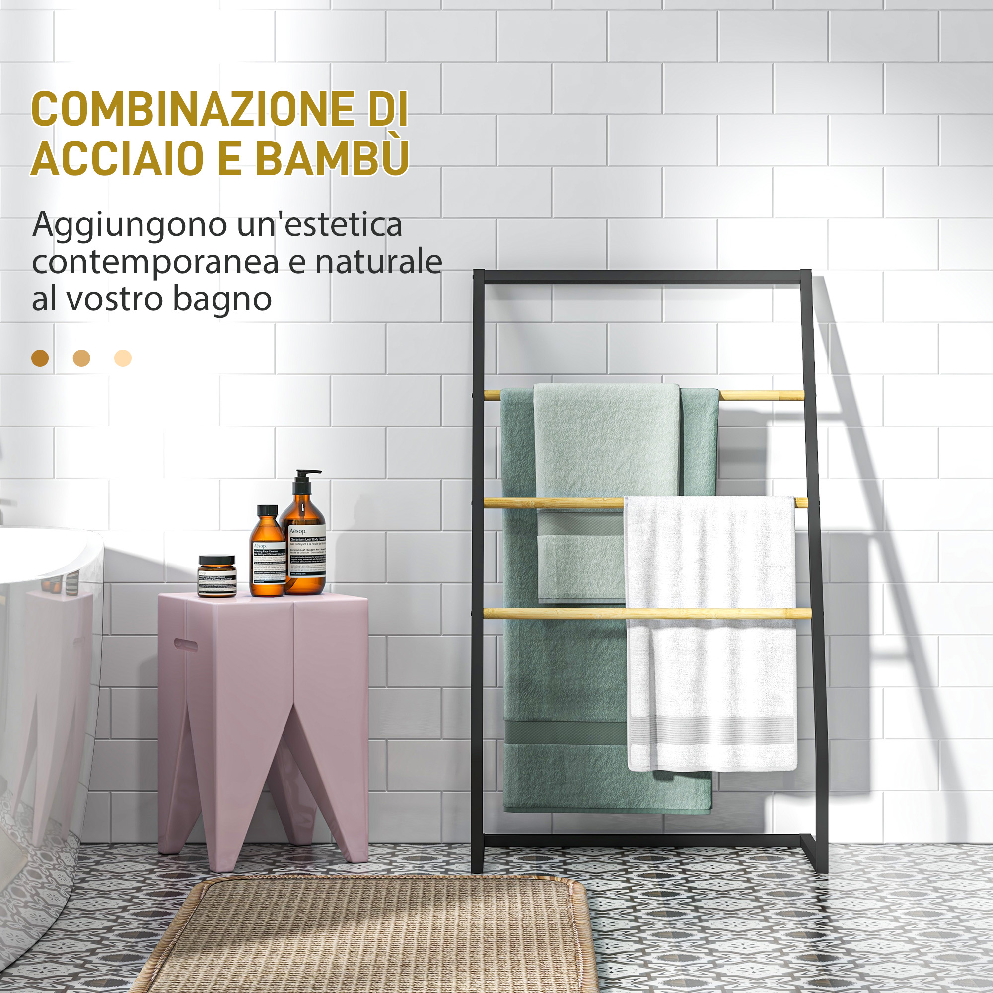 Atuful Porta Asciugamani Autoadesivi In Bambù E Acciaio – 6 Pezzi Per Bagno E Cucina