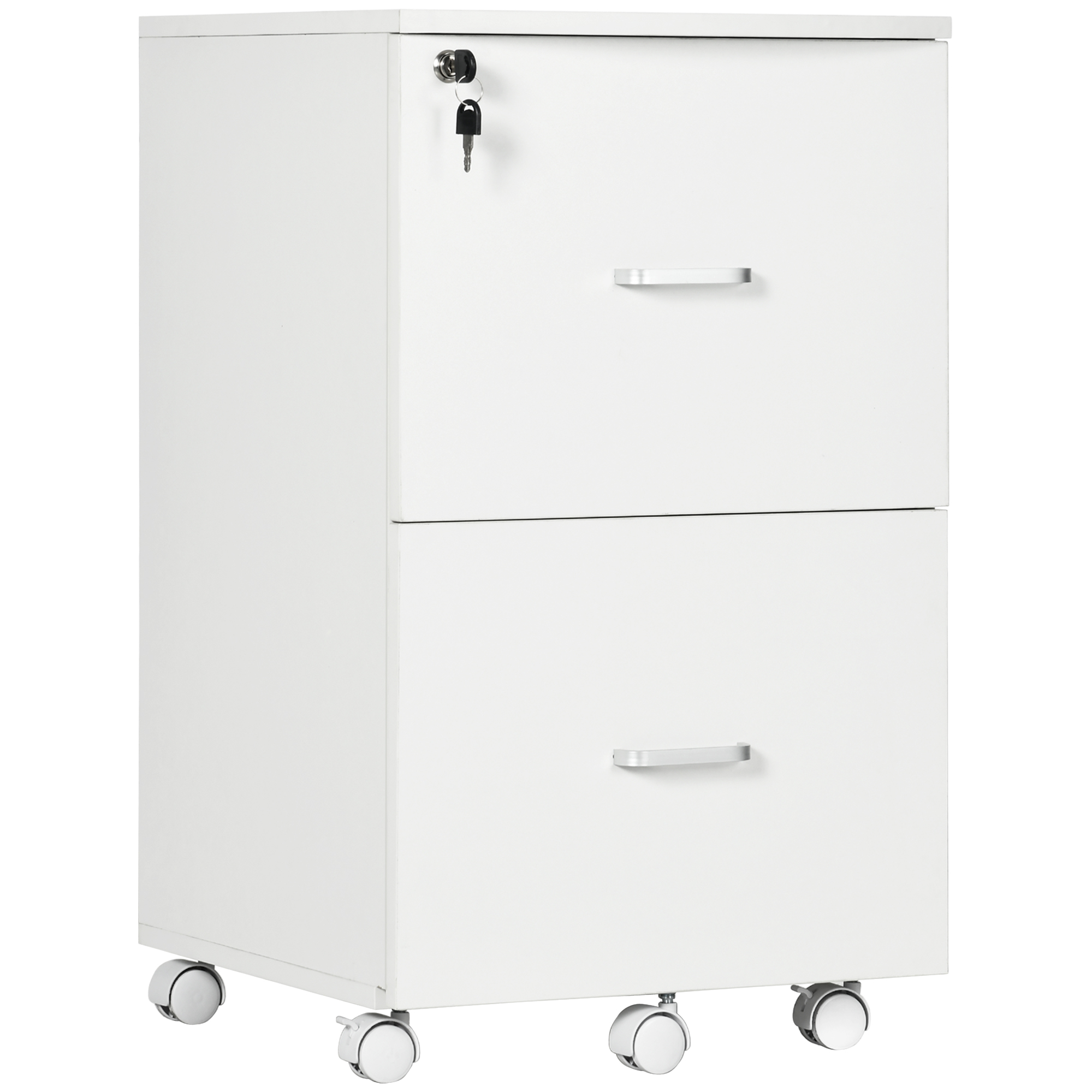 Vinsetto Caisson de bureau rangement sur roulettes dossier meuble armoire de bureau 2 tiroirs dim. 43L x 45l x 72H cm blanc