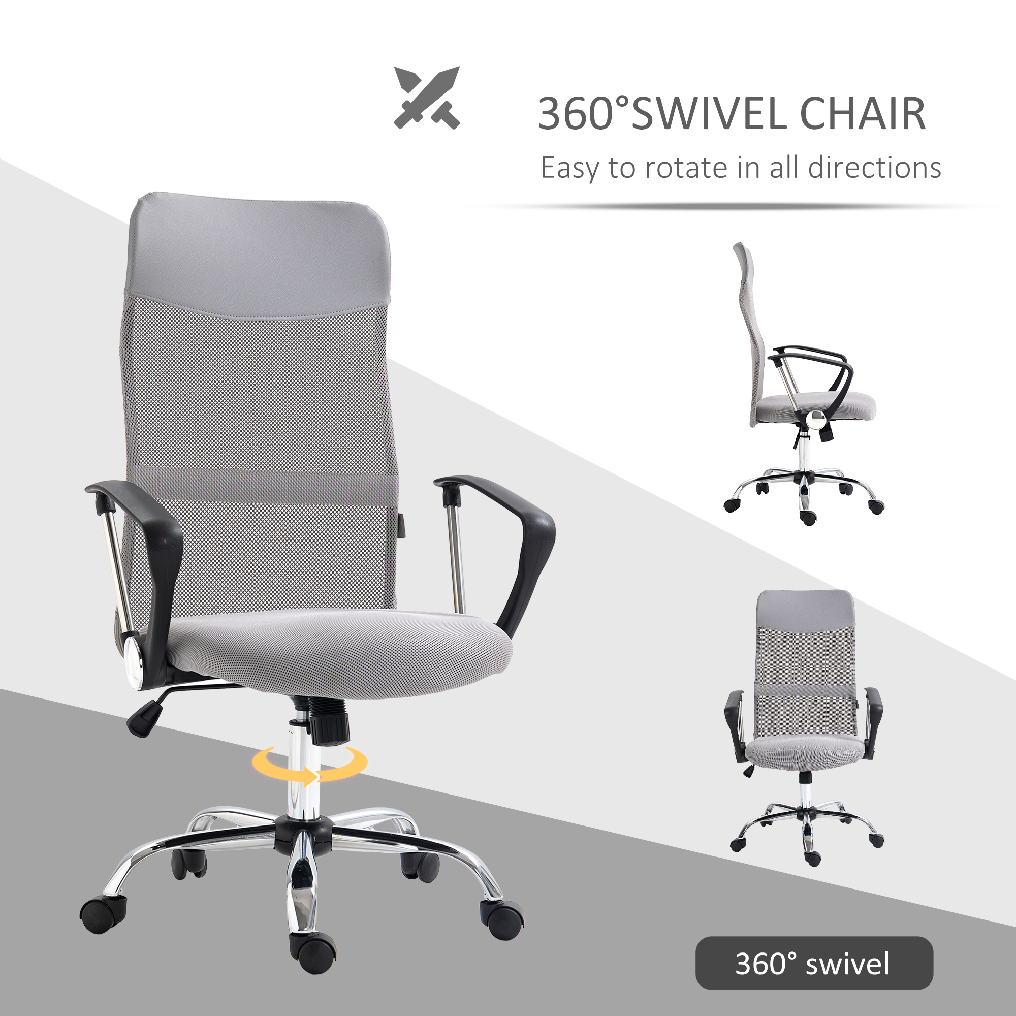 Vinsetto Ergonomic Office Chair Mesh Chair with Adjustable Height Tilt Function Light Grey 5