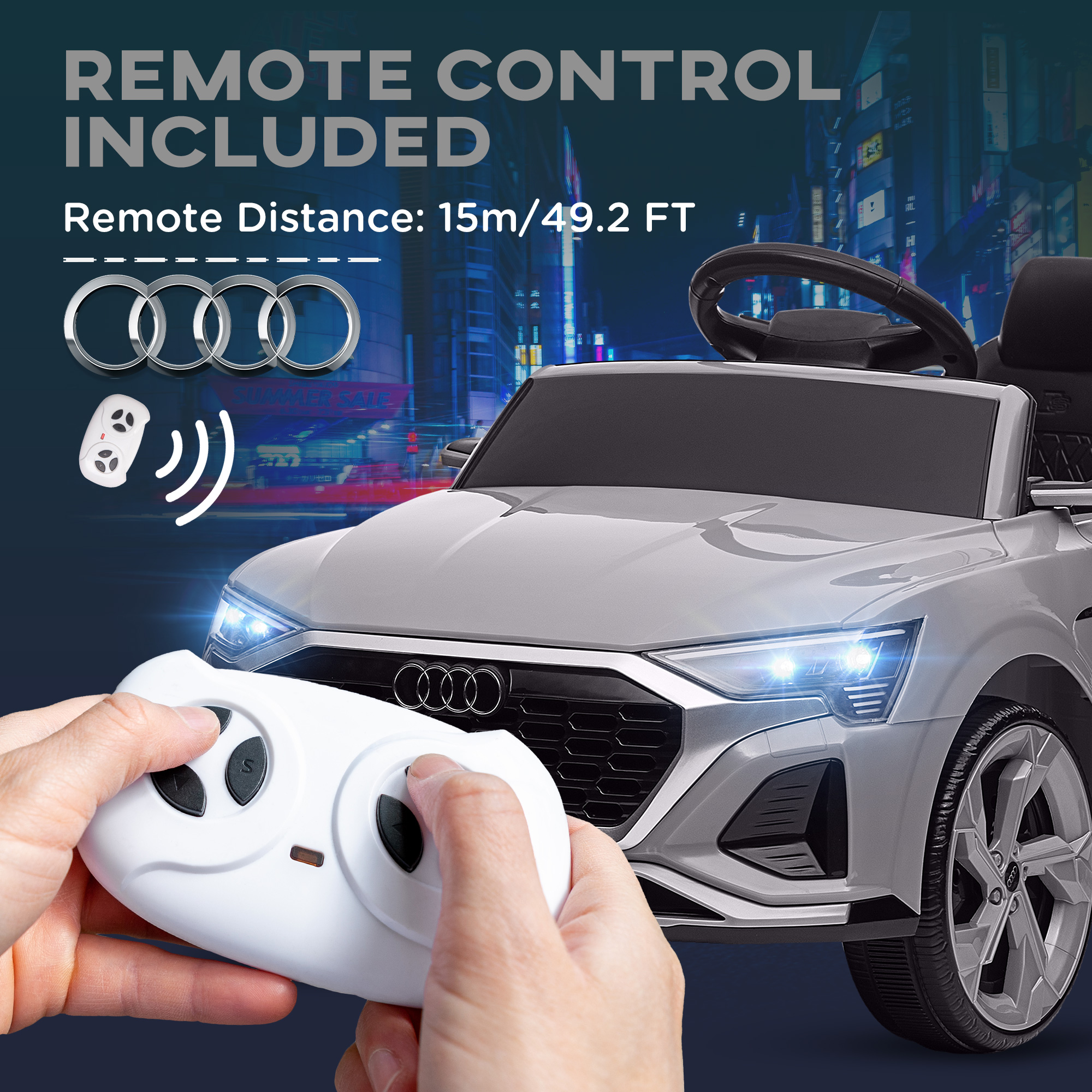 AIYAPLAY Audi Q8 e-tron Sportback Licensed 12V Ride on Car w/ Remote, 4 Spring Suspension Wheels, Headlamps, Music, Horn Grey 5