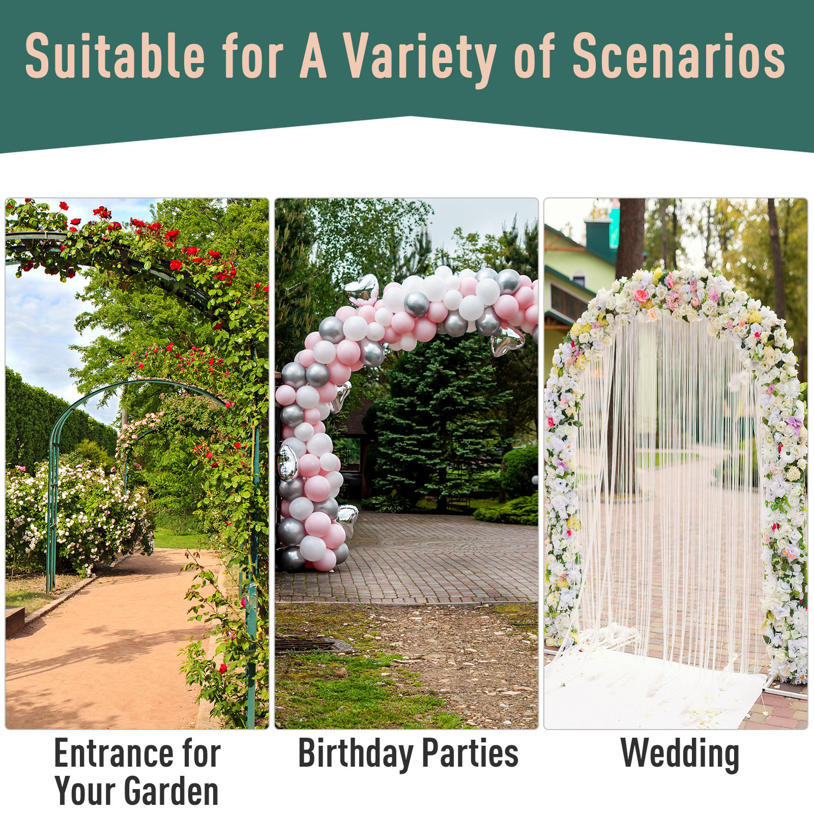 Outsunny Garden Outdoor Entrance Arch with Door Outdoor Patio Decoration for Rose Trellis Arbour Climbing Plant 131L x 49W x 200Hcm 4