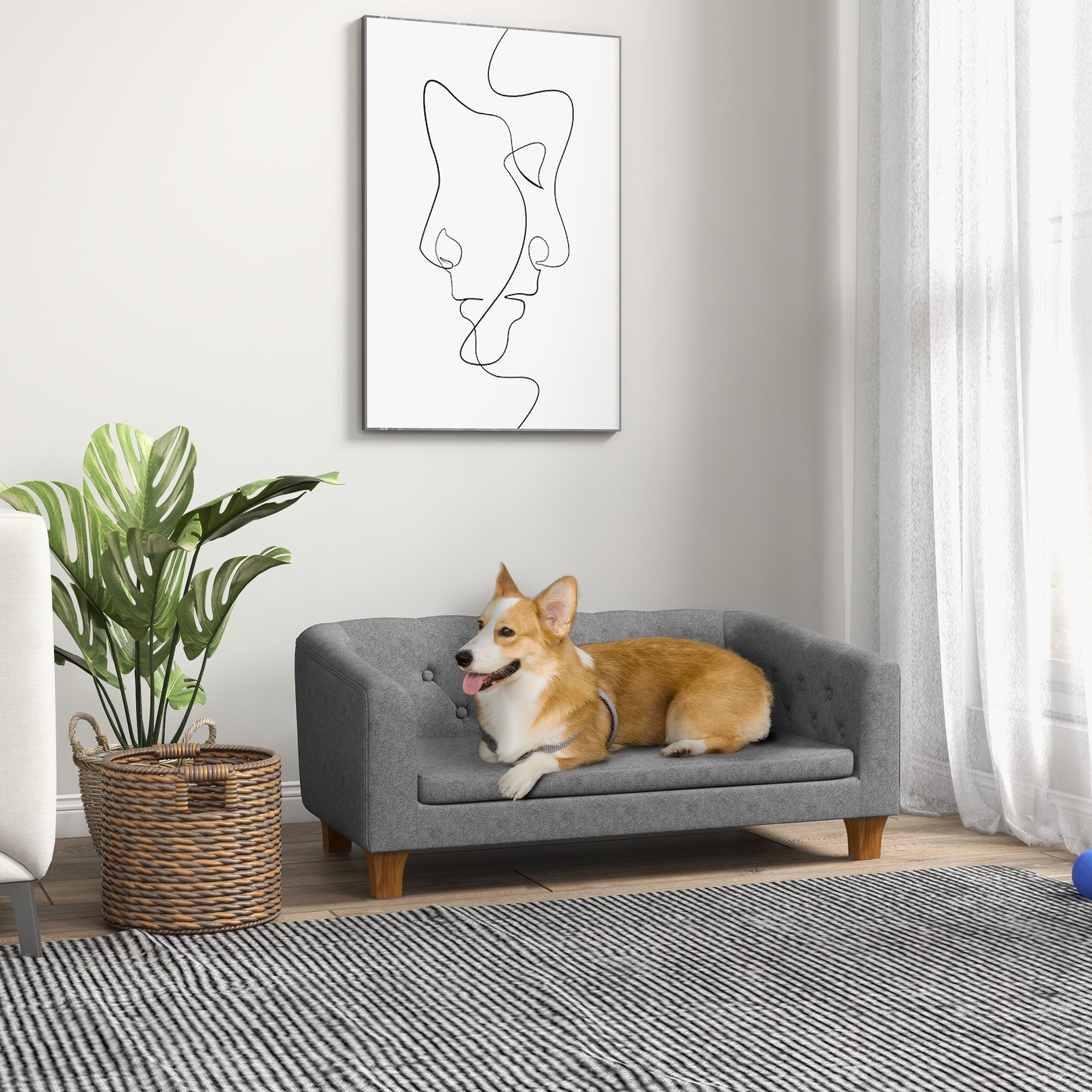 PawHut Dog Sofa Bed w/ Soft Cushion for Medium Dogs Grey 2