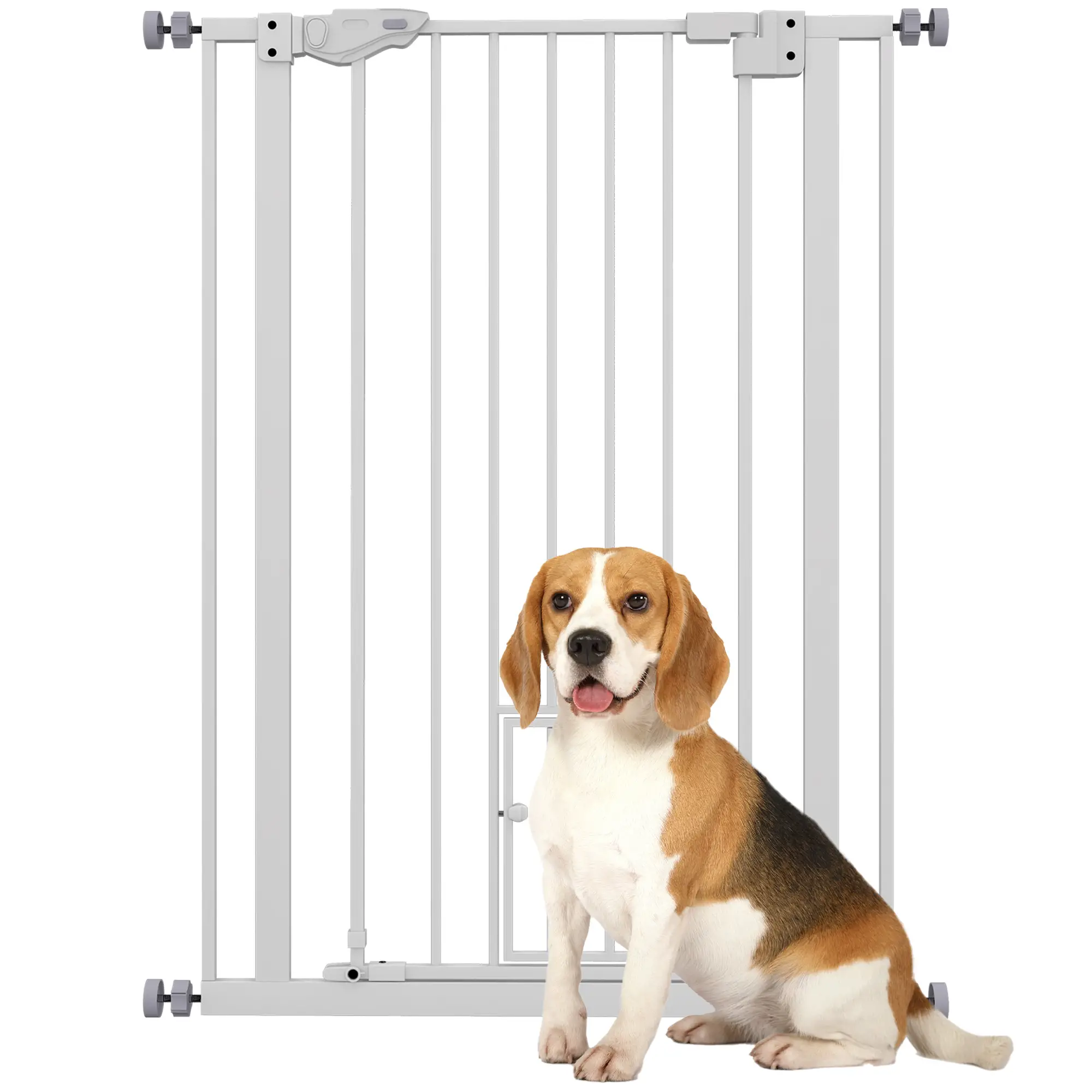 Extra Tall Pet Gate, Indoor Dog Safety Gate with Cat Flap, Auto Close, 74-80cm Wide in White | PawHut