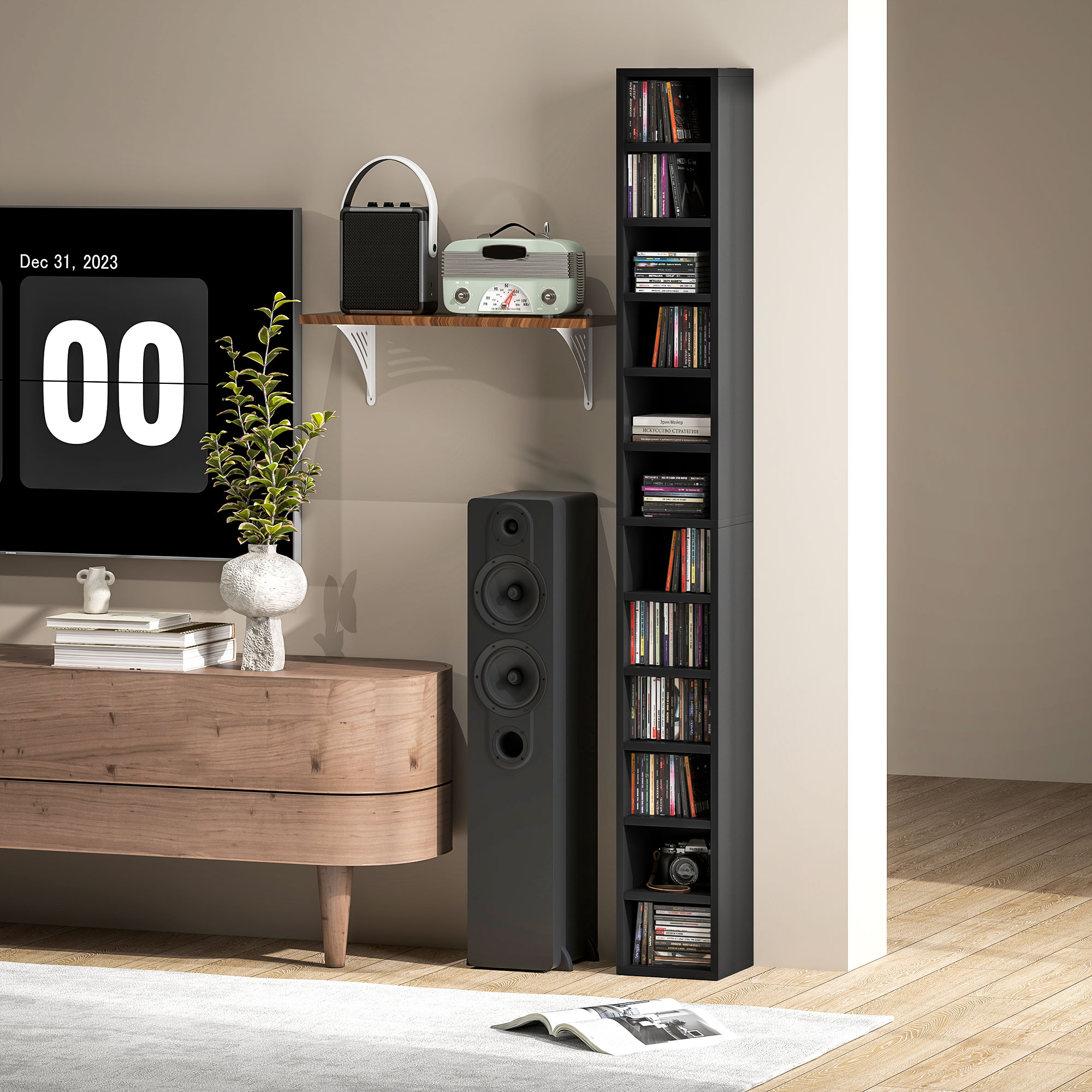 HOMCOM 204 CD Tall Narrow Media Storage Tower Black 9