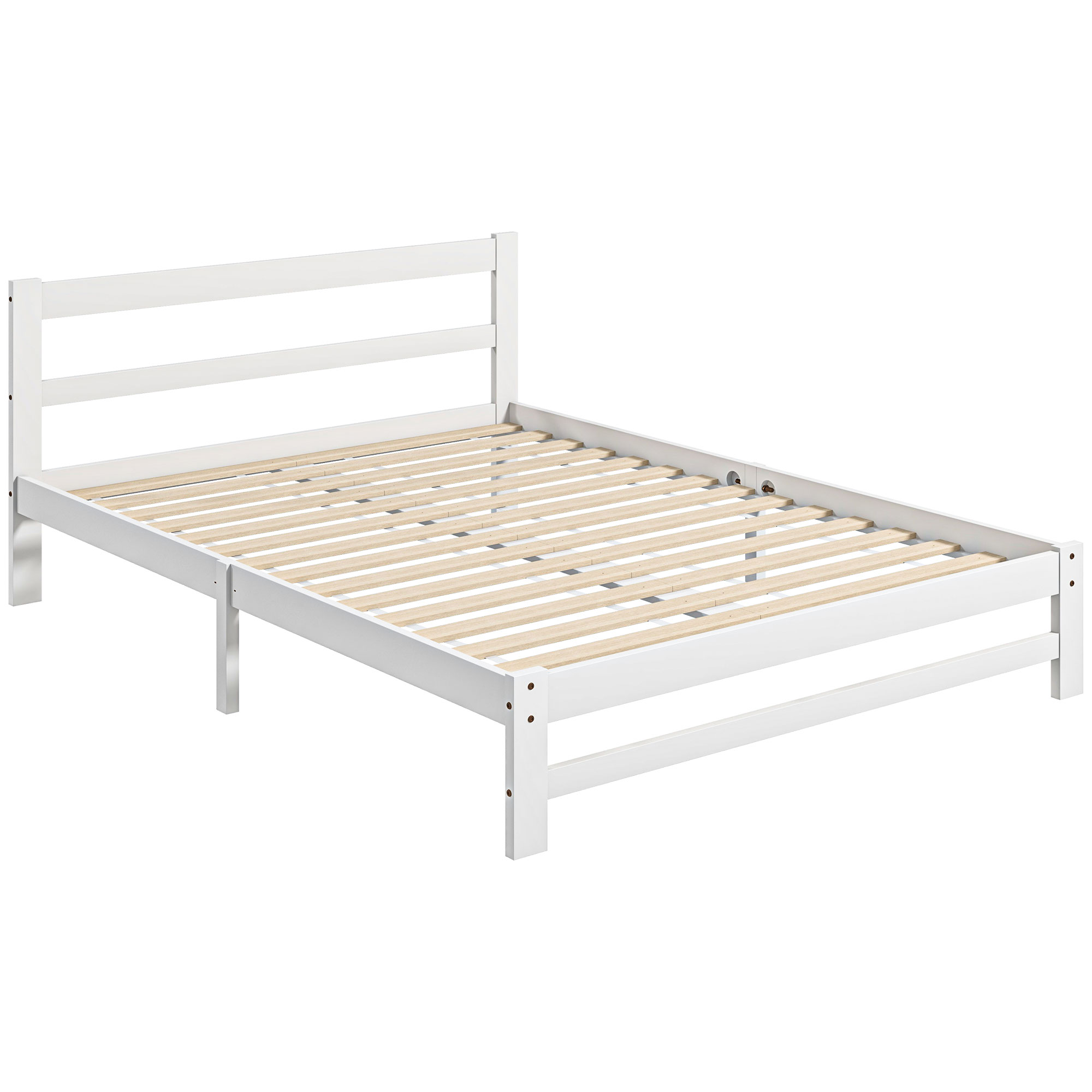 HOMCOM Marco de Cama de Madera 195x141 cm Estructura de Cama Doble para Colchón de 135x190 cm (no incluido) Carga 300 kg Blanco | Aosom España