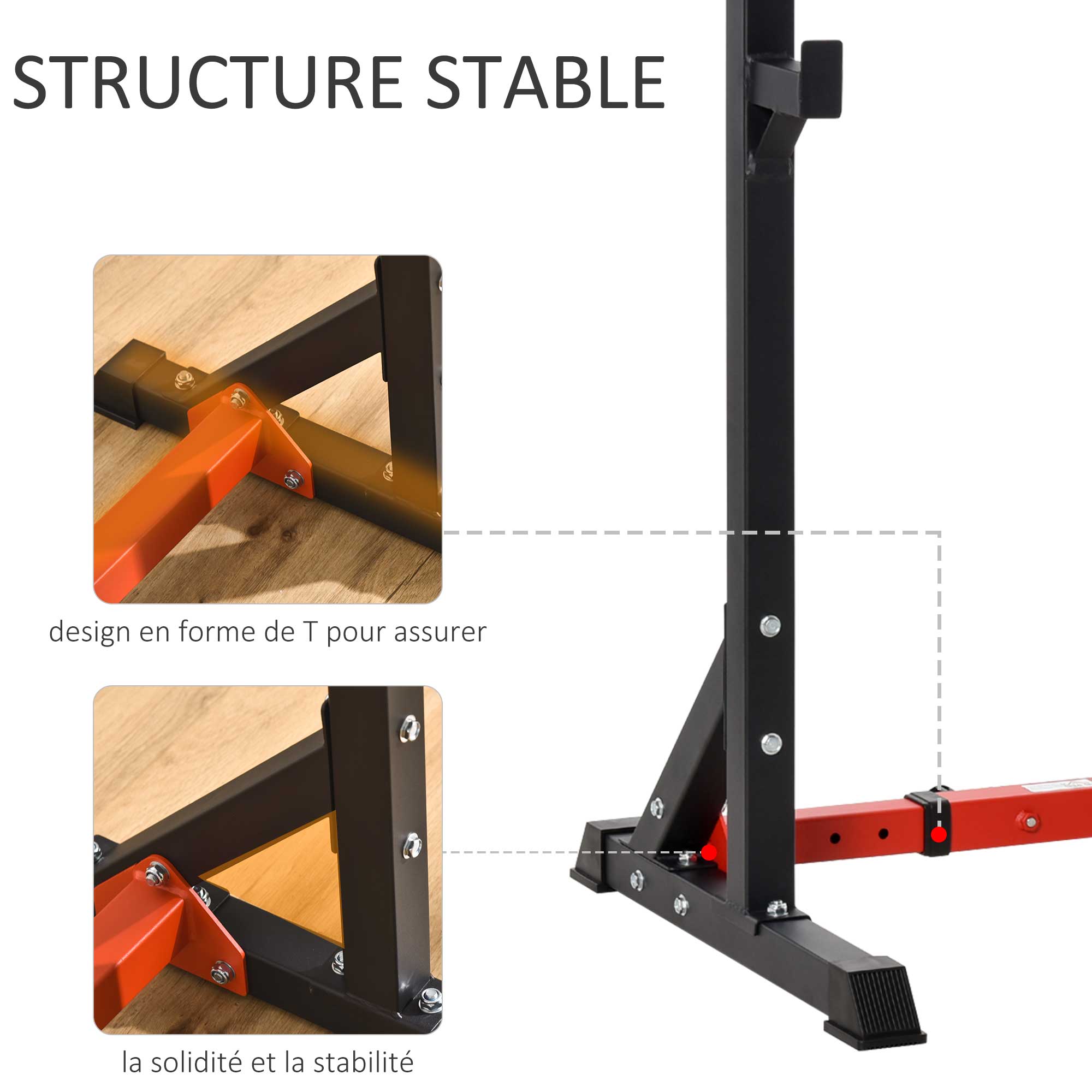 K-Sport Kit d'entraînement : support d'haltères long jusqu'à 180 kg avec banc de musculation réglable I Support de squat pour haltères longs I Banc plat avec curler pour les jambes inclus