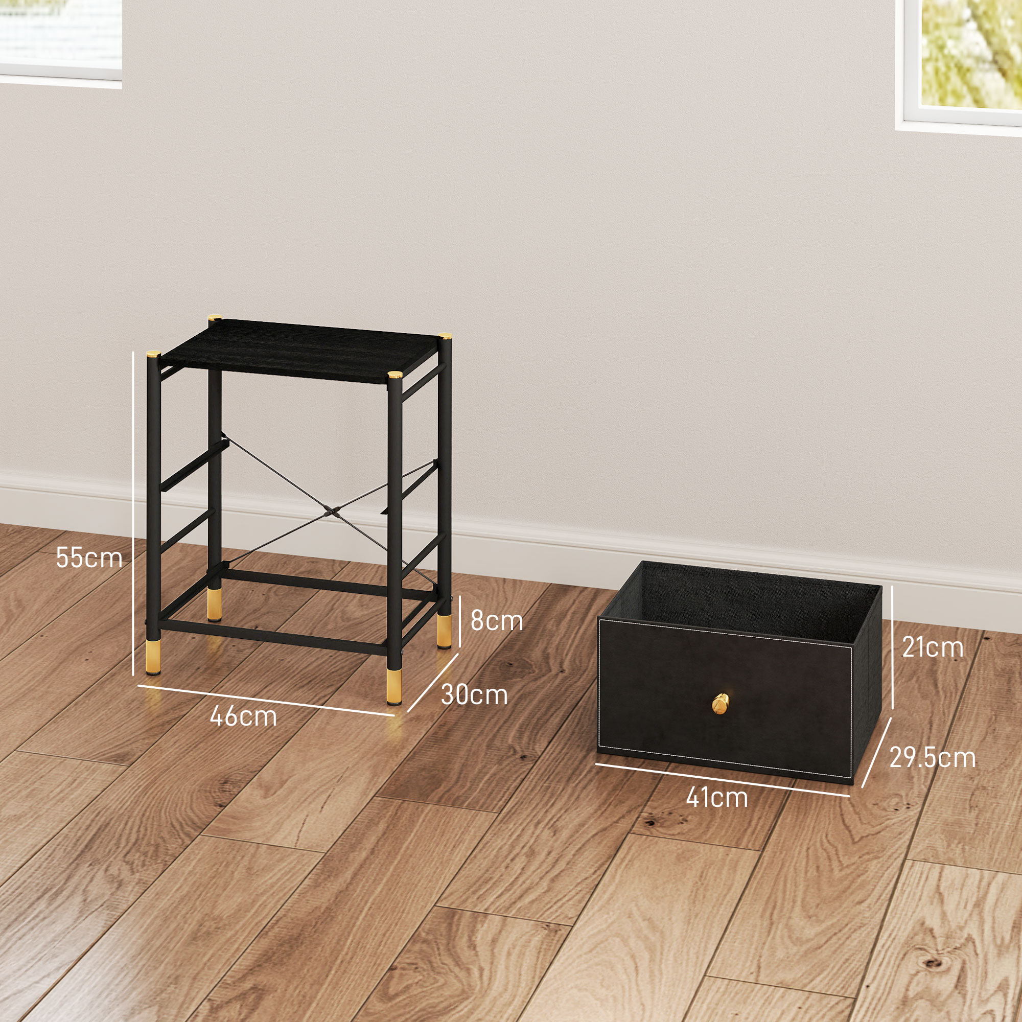 HOMCOM Faux Leather Bedside Table Black 3