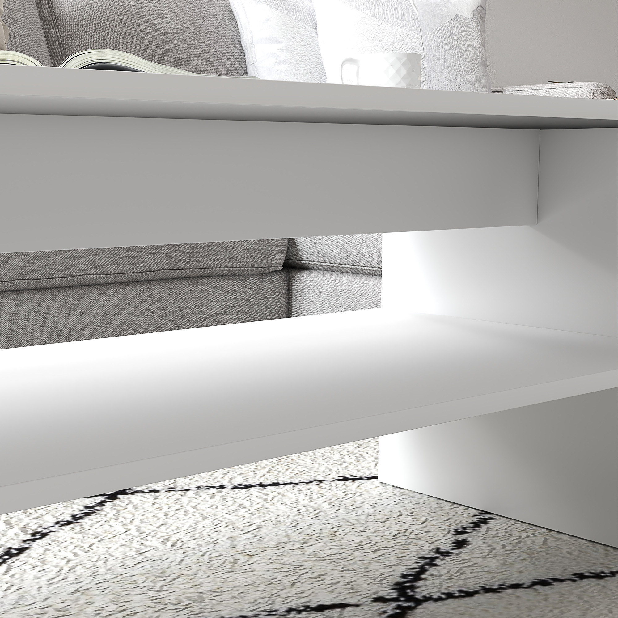 HOMCOM Tavolino da Caffè Moderno in Legno a 2 Livelli con Ripiano Aperto, 100x40x41.5 cm, Bianco