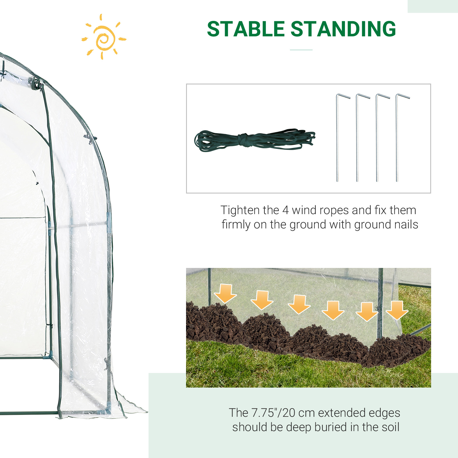 Outsunny Walk-in Polytunnel Greenhouse with Roll-up Door Transparent Tunnel Greenhouse with Steel Frame and PVC Cover, 2.5 x 2m 5