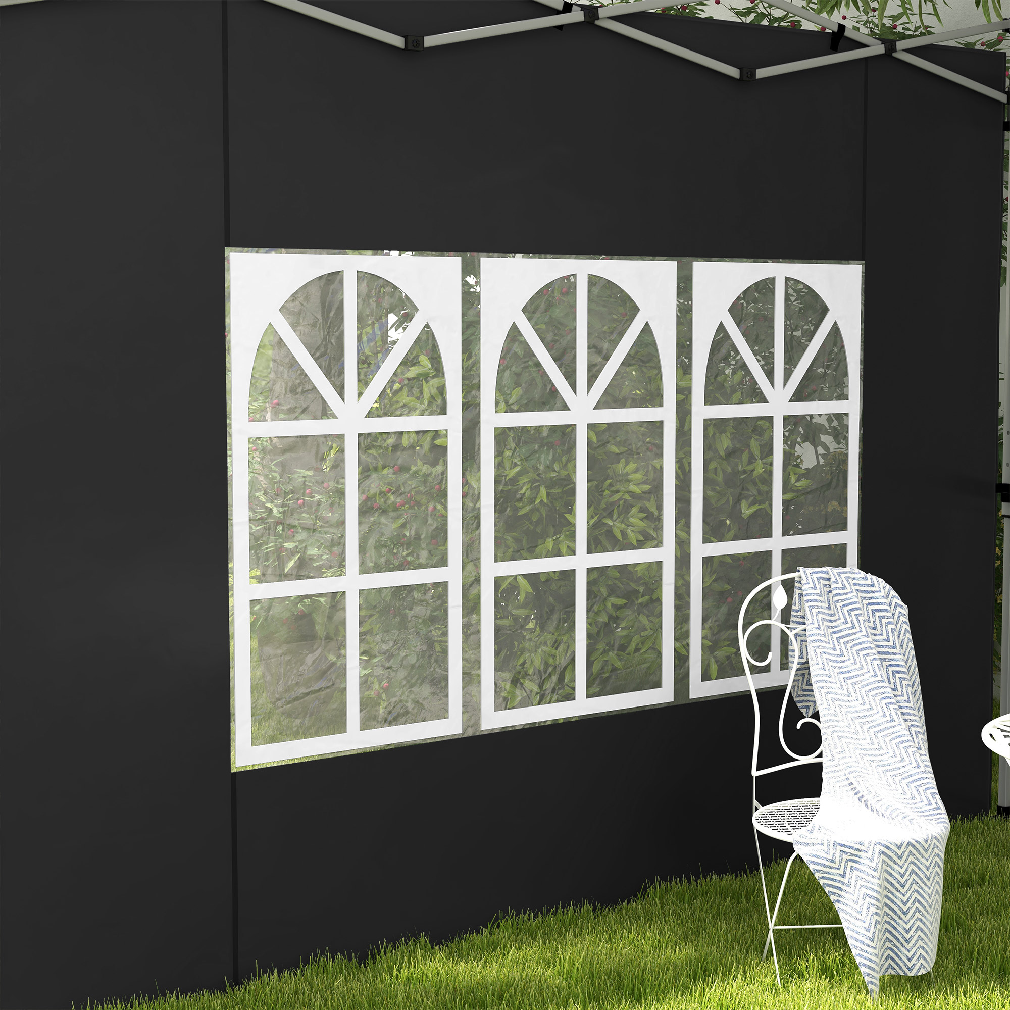Outsunny Gazebo Side Panels, Sides Replacement with Window for 3x3(m) or 3x4m Pop Up Gazebo, 2 Pack, Black 9
