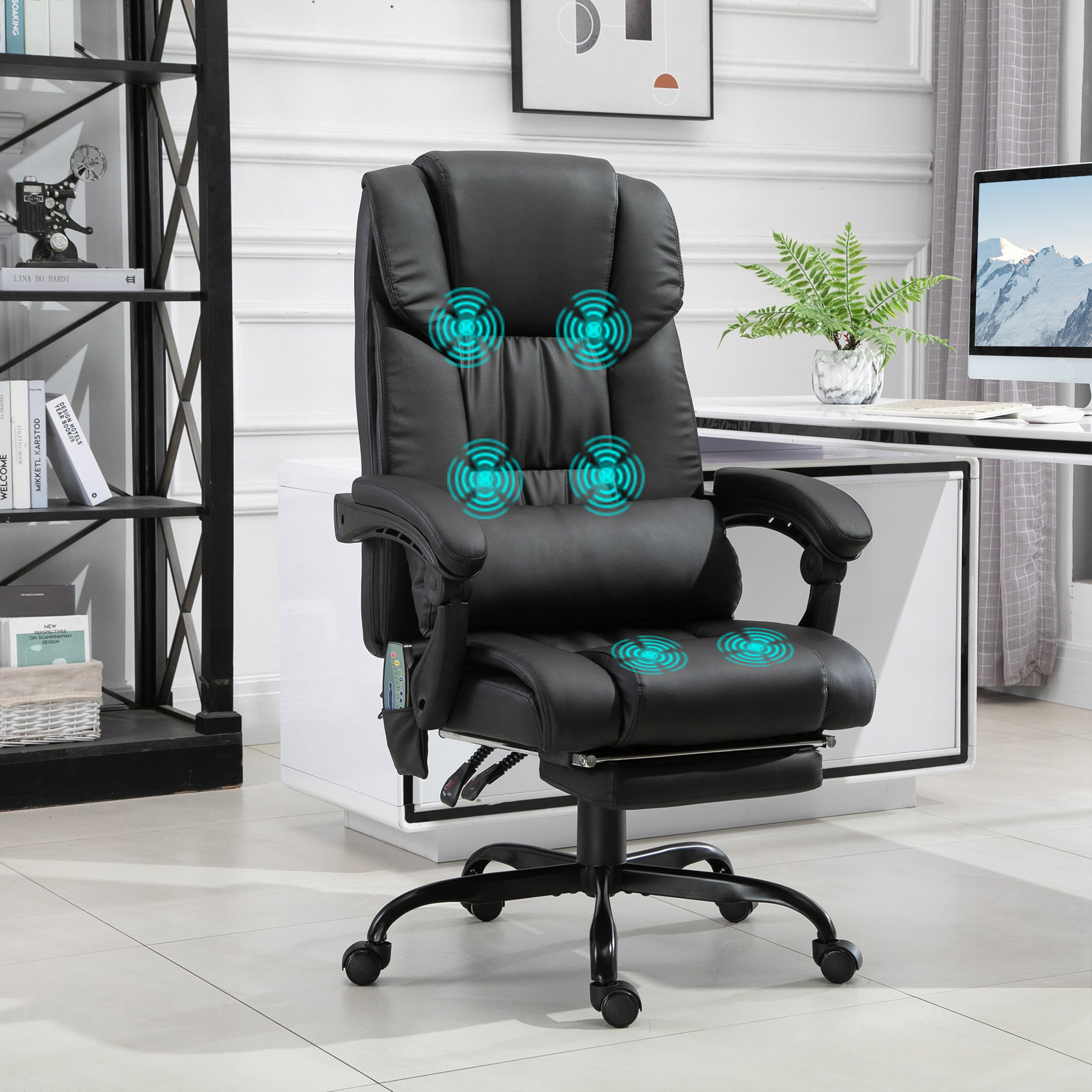 Vinsetto 6-Point Massage Office Chair, PU Leather Desk Chair with Adjustable Height and Footrest for Home Office, Black 2