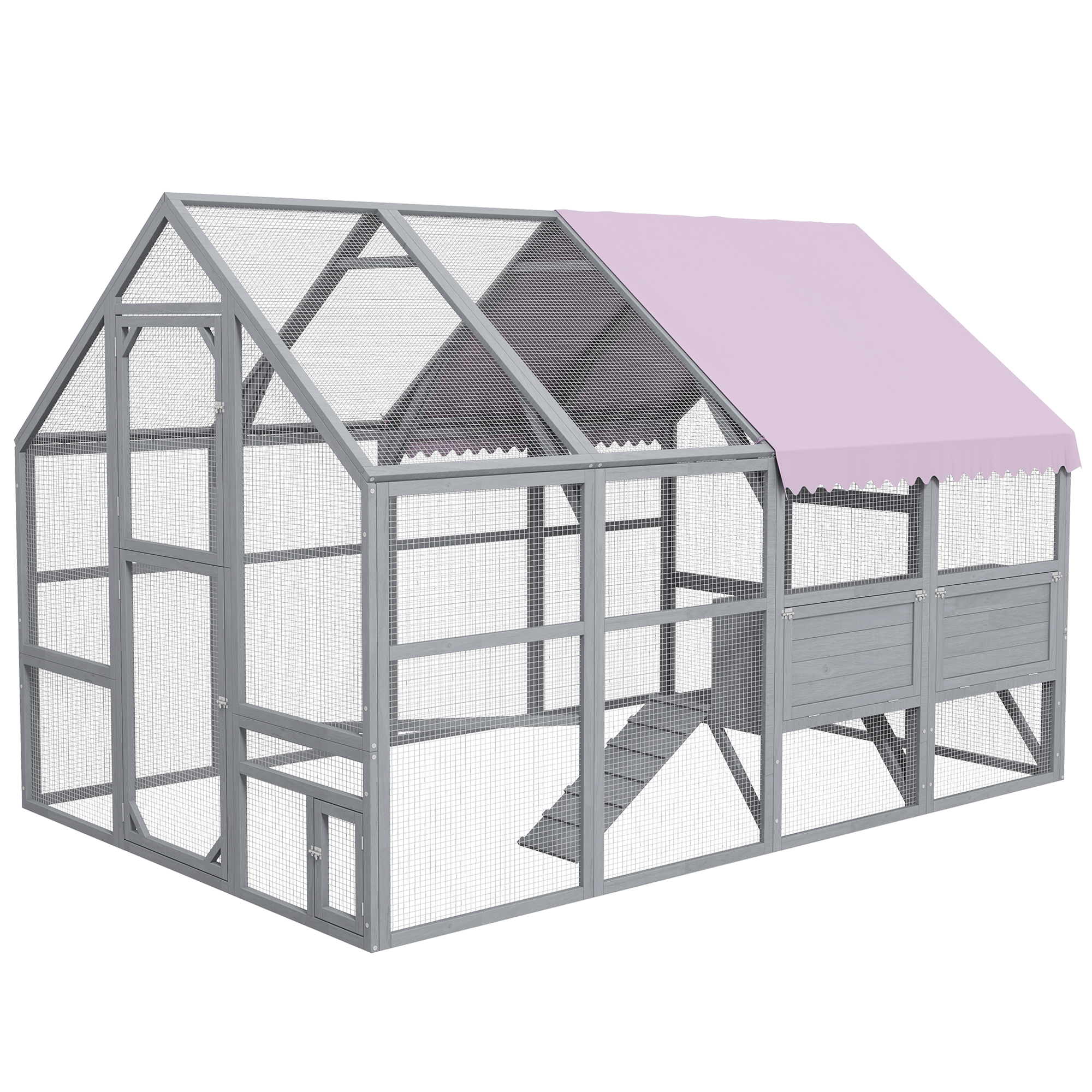PawHut Hühnerstall, Freilaufgehege,280 x 185,5 x 188 cm, Hühnerkäfig, Hühnergehege mit Tür, Nistkasten, Dach, Rampe, Holz  Aosom – PawHut