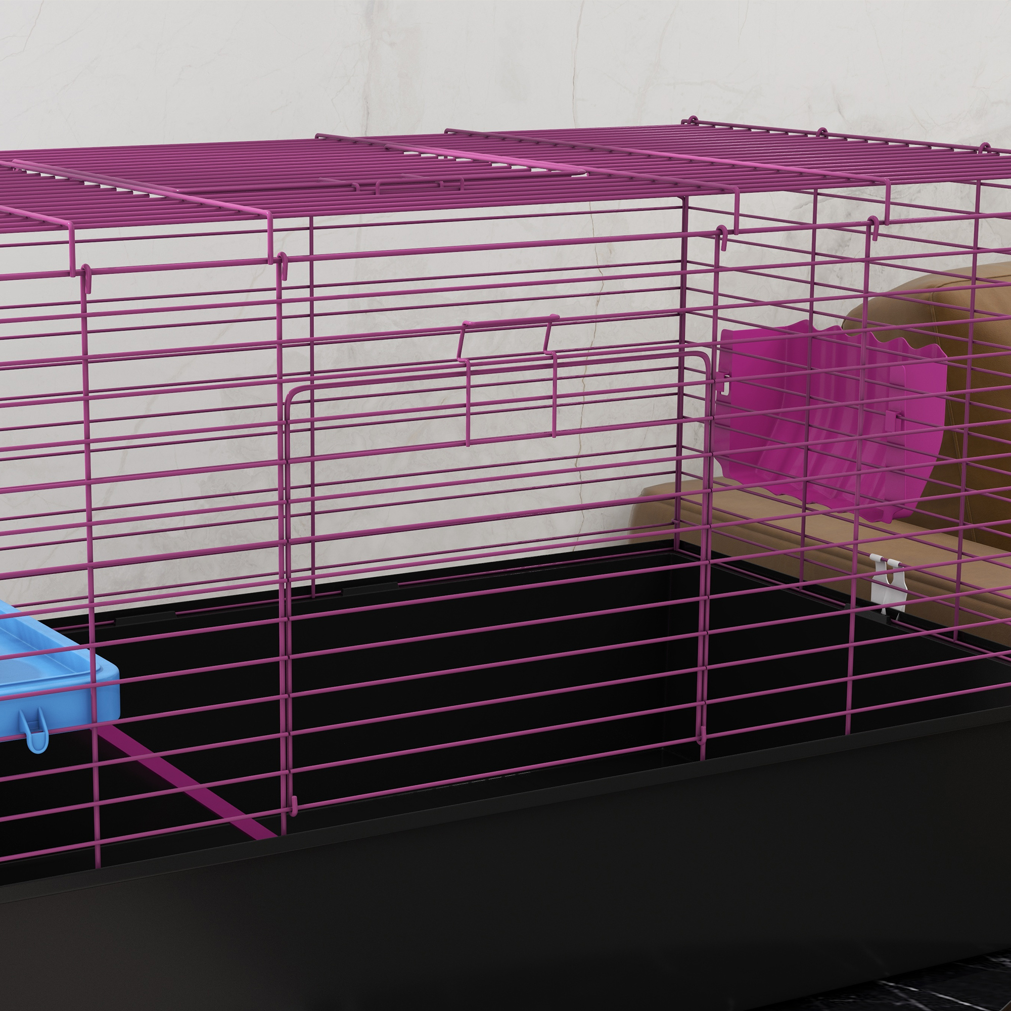 PawHut Chinchillas Small Rabbit Guinea Pig Small Animal Cage, Pet Playhouse, with Platform, Ramp, 99 x 52 x 53cm, Black 8
