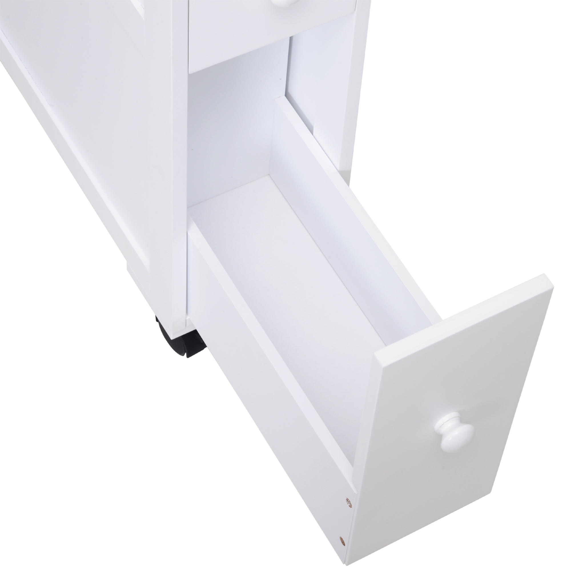 HOMCOM 72x16cm Narrow Bathroom Storage Unit w/ 2 Drawers Open Top 4 Wheels Slimline Modern Rolling Home Organisation 8
