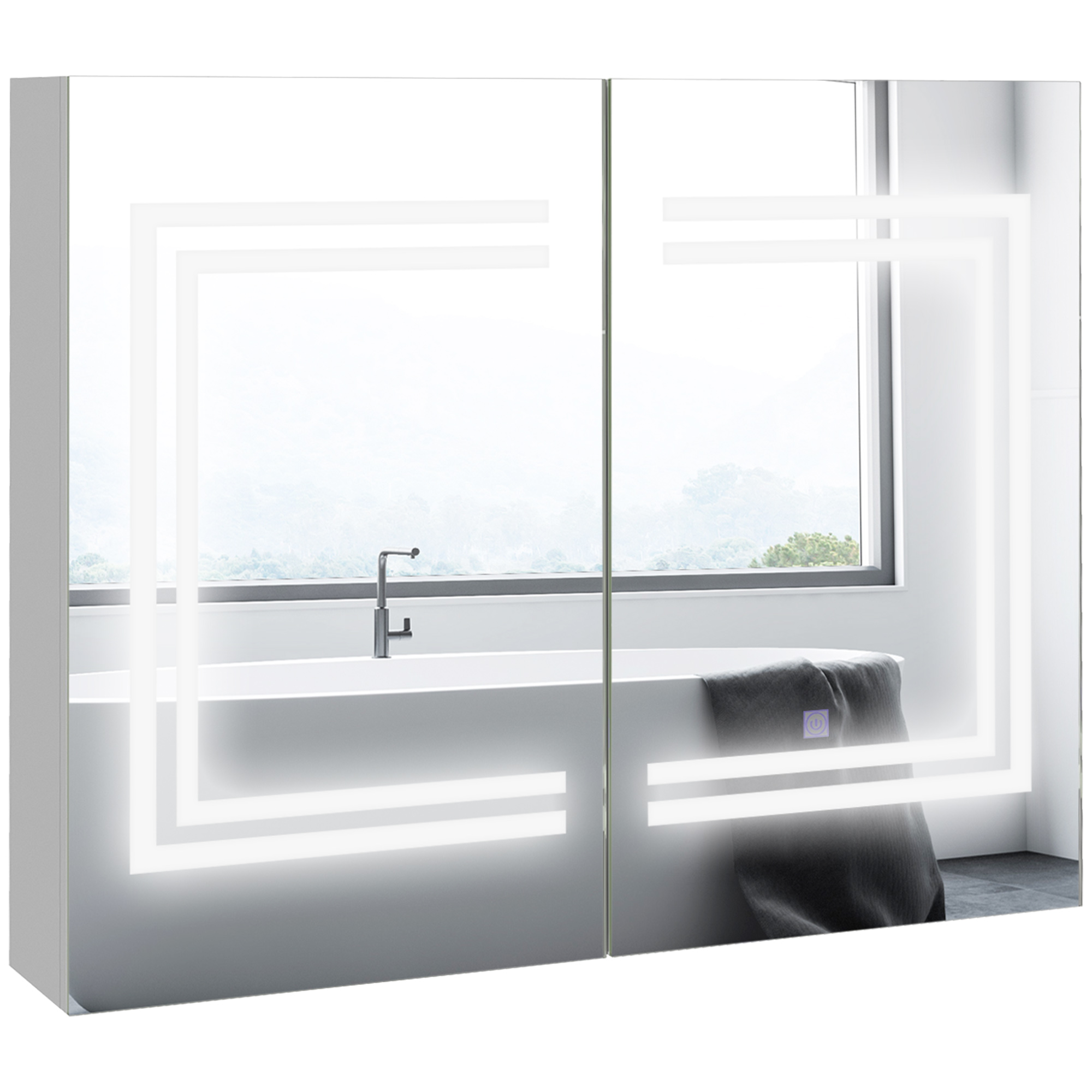 kleankin Mueble de Baño con Espejo Estantes Ajustables Interruptor Táctil y Color de Luz Ajustable 80x15x65 cm Blanco Brillante | Aosom España