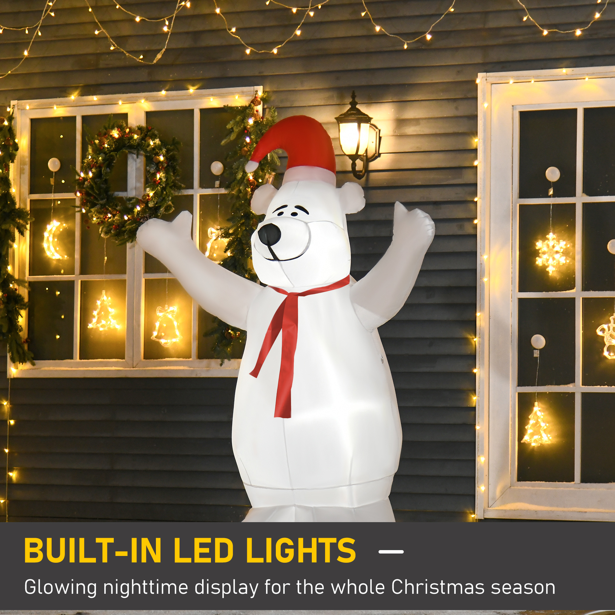 HOMCOM 6ft Tall Outdoor Inflatable Bear Airblown Projection Holiday Christmas Lawn Décor 4