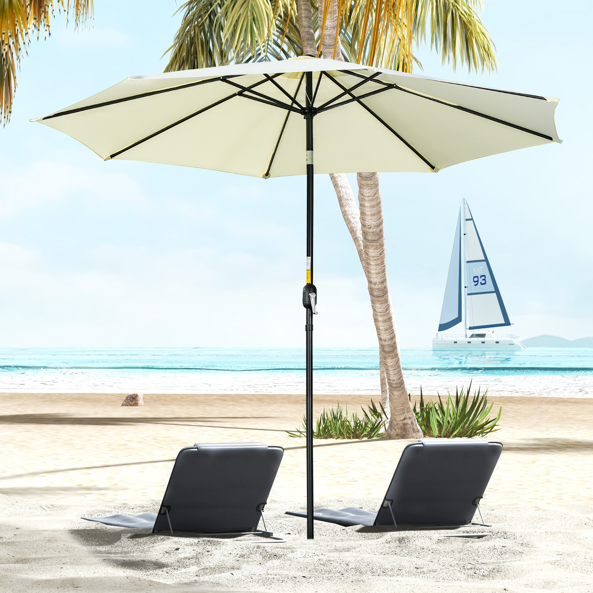 Outsunny 3(m) Tilting Parasol Garden Umbrellas, Outdoor Sun Shade with 8 Ribs, Tilt and Crank Handle for Balcony, Bench, Garden, Beige 2