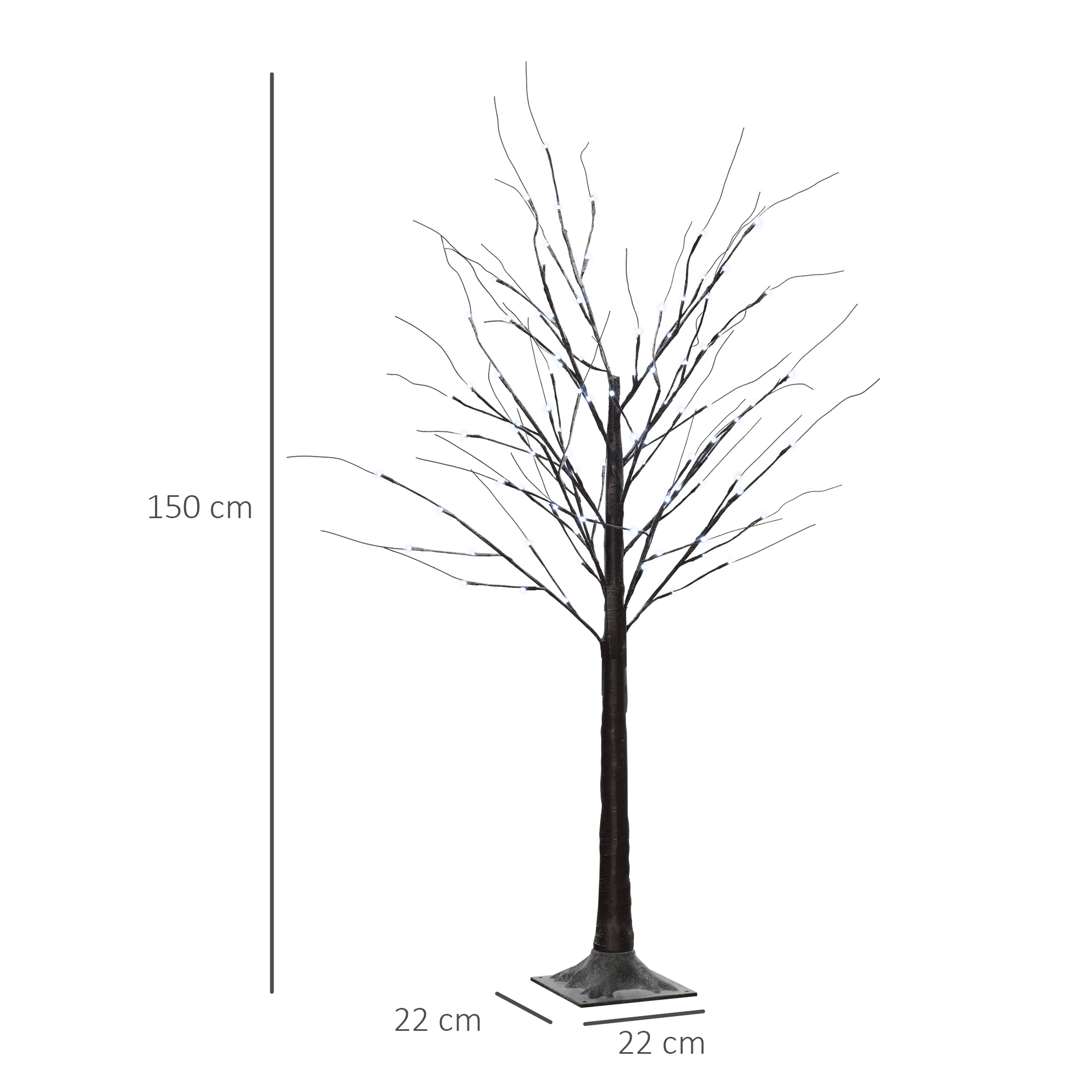 Kunstlik kasepuu LED-valgustusega, 96 jaheda valge mikro-LED-i, 150 cm, pruun