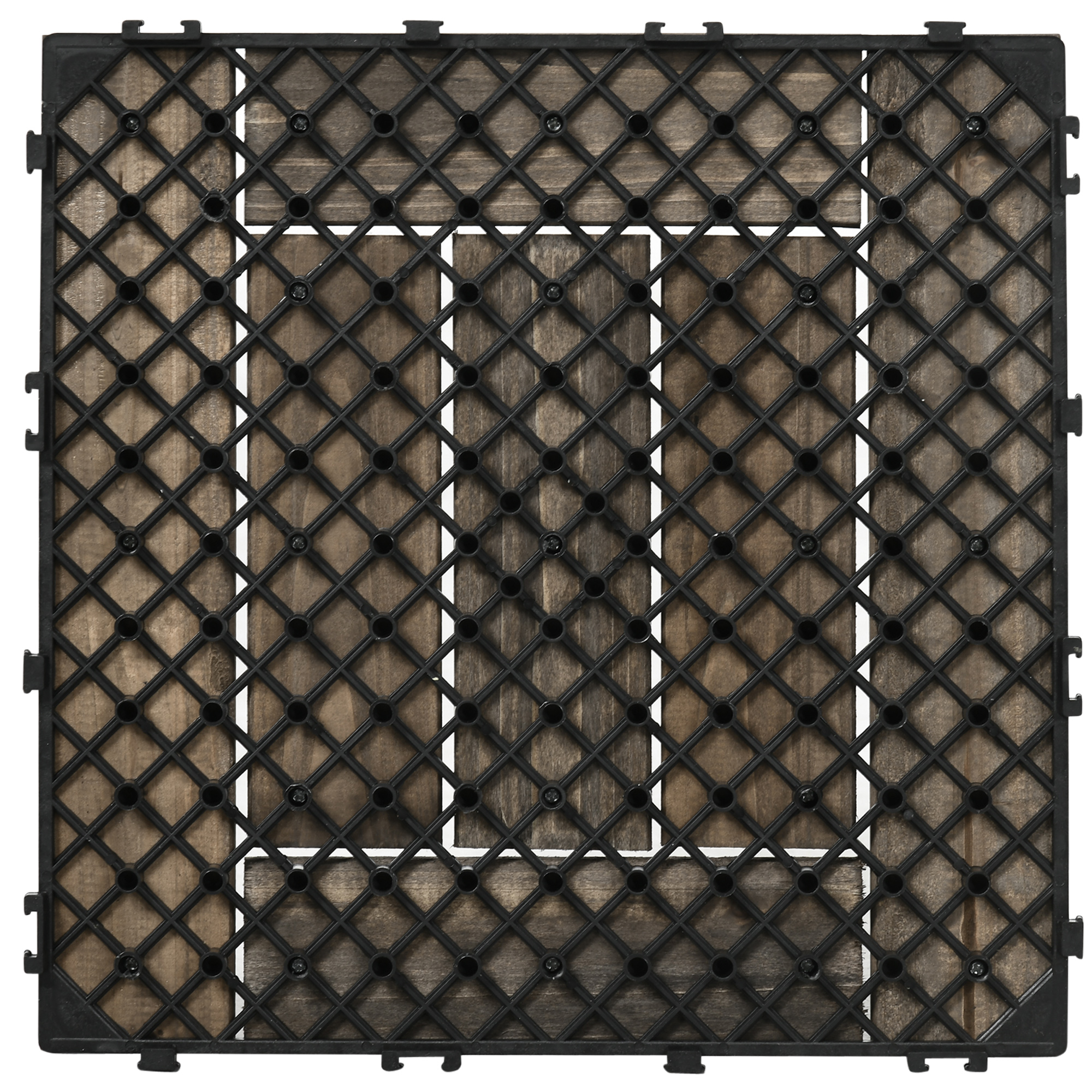 Outsunny 27 Pcs Wooden Interlocking Decking Tiles, 30 x 30 cm Outdoor Flooring Tiles, 2.5㎡ per Pack, for Patio, Balcony, Terrace, Hot Tub, Charcoal Grey 9