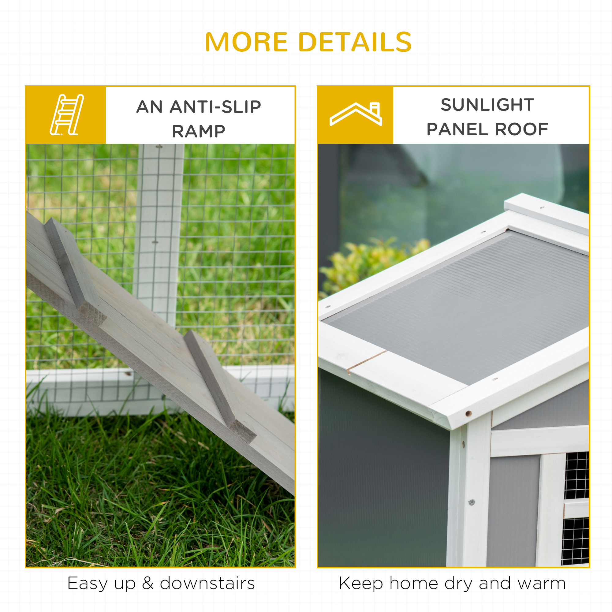 PawHut Two-Tier Rabbit Hutch, with Sunlight Panel Roof, Slide-Out Tray Grey 7