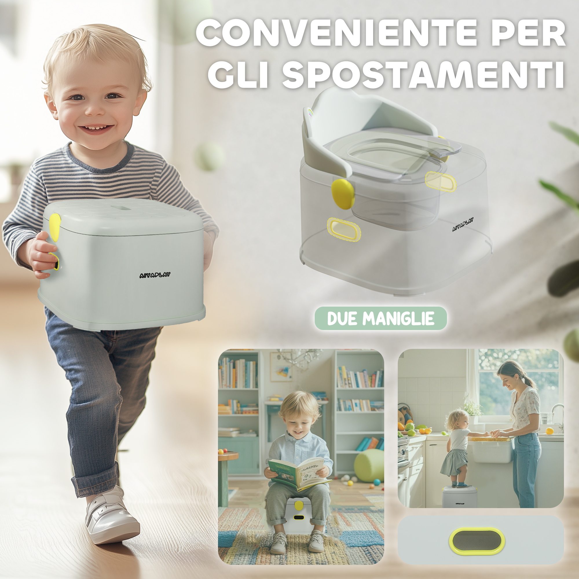 Vasino per bambini 3 in 1 con vaschetta rimovibile e imbottitura, età 6