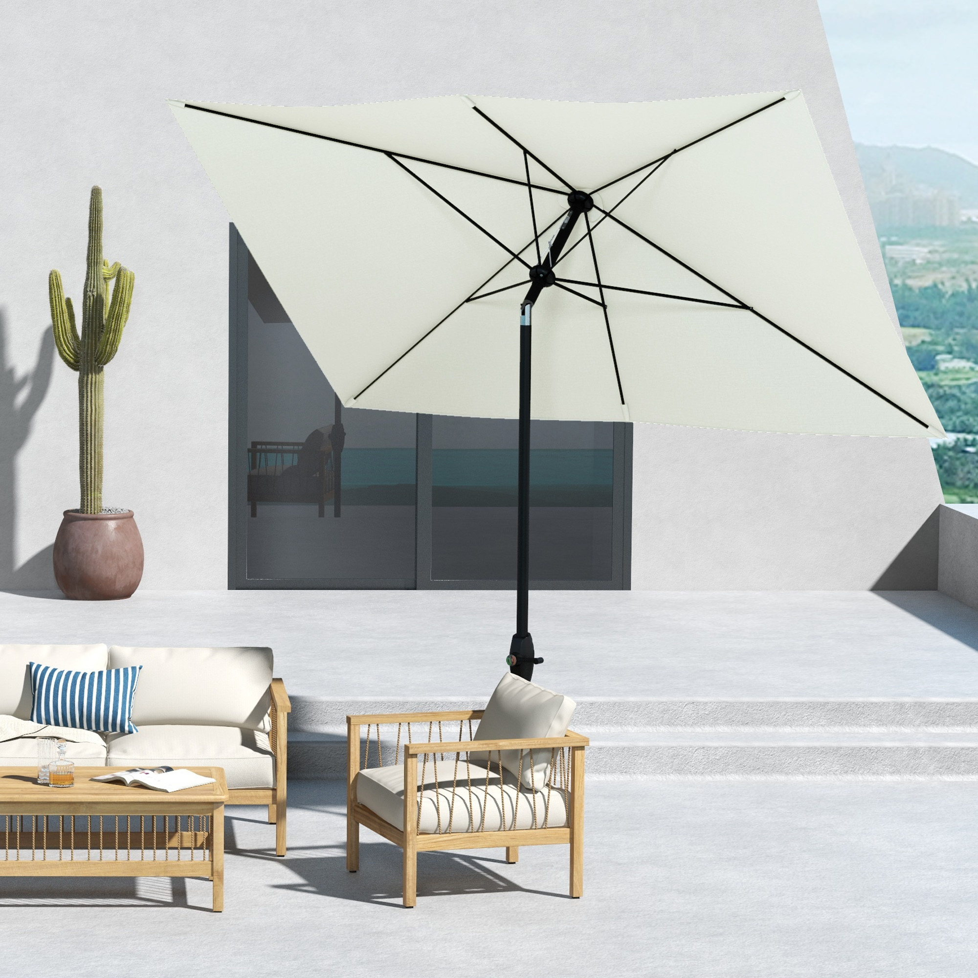 Backyard Expressions Ombrellone Da Giardino 2,4m Bianco Sporco – Inclinabile Con Manovella, Resistente UV, 8 Stecche