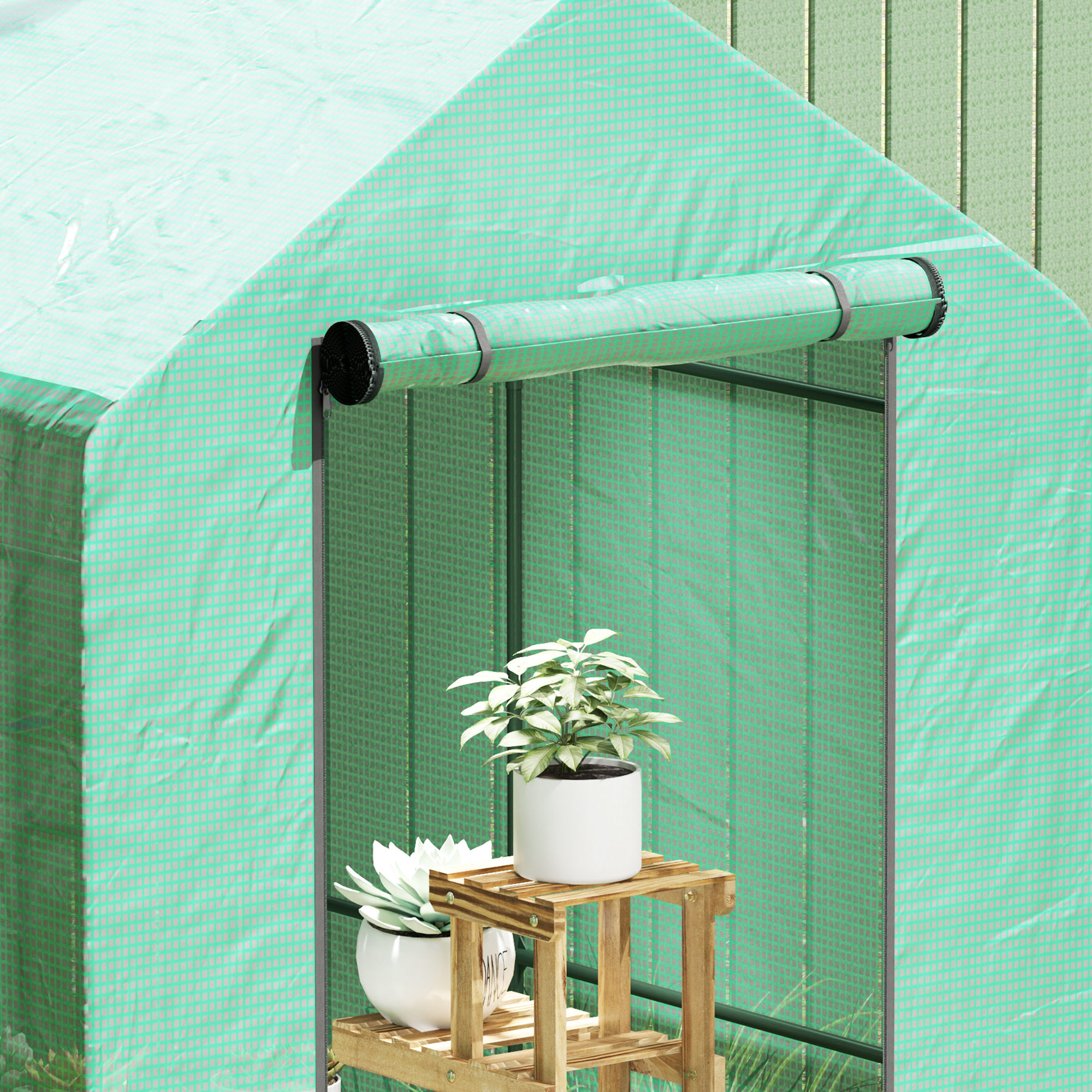 Outsunny 120 x 186cm Walk-In Greenhouse, with Shelves Green 9