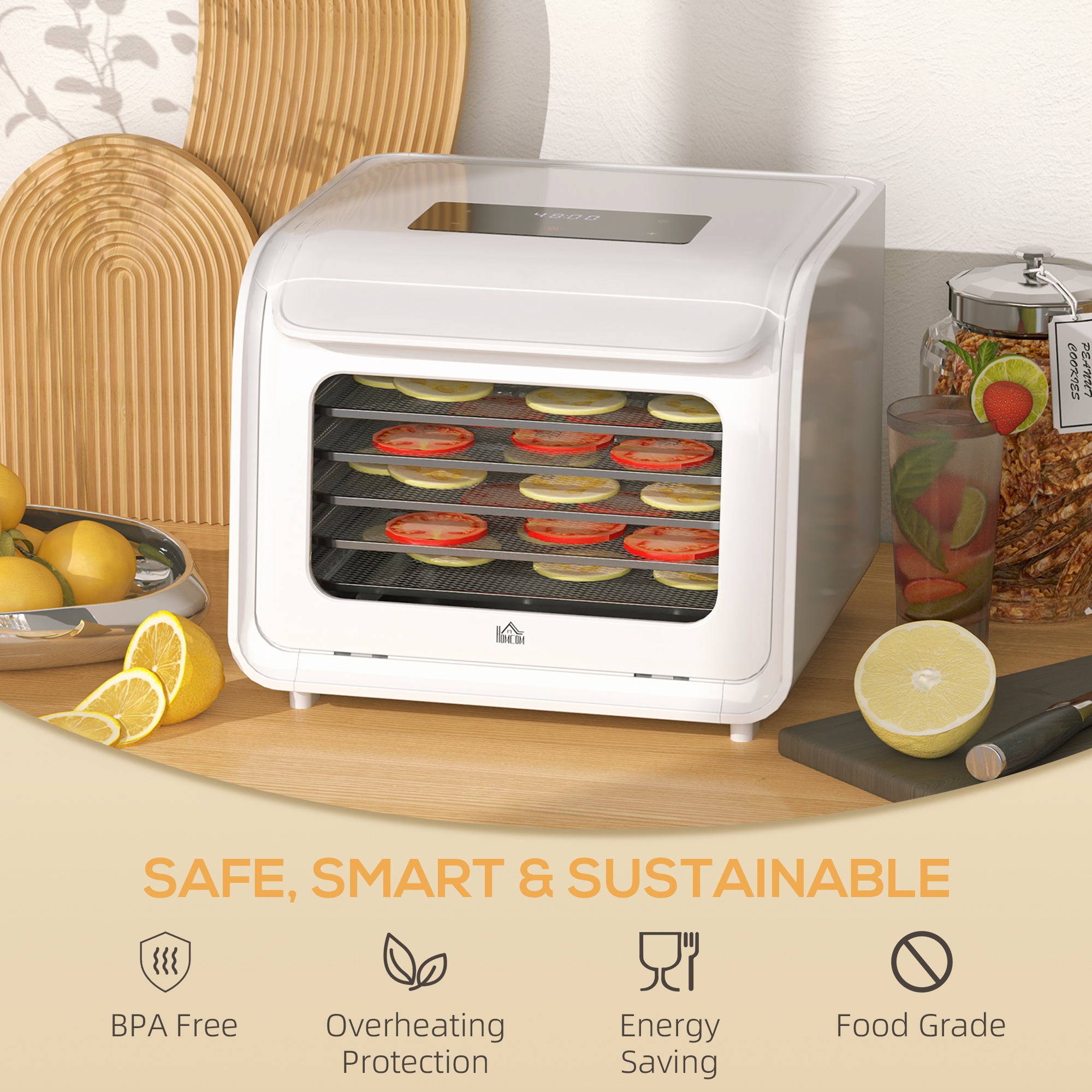 HOMCOM 35-70°C Six-Tray Food Dehydrator White 8