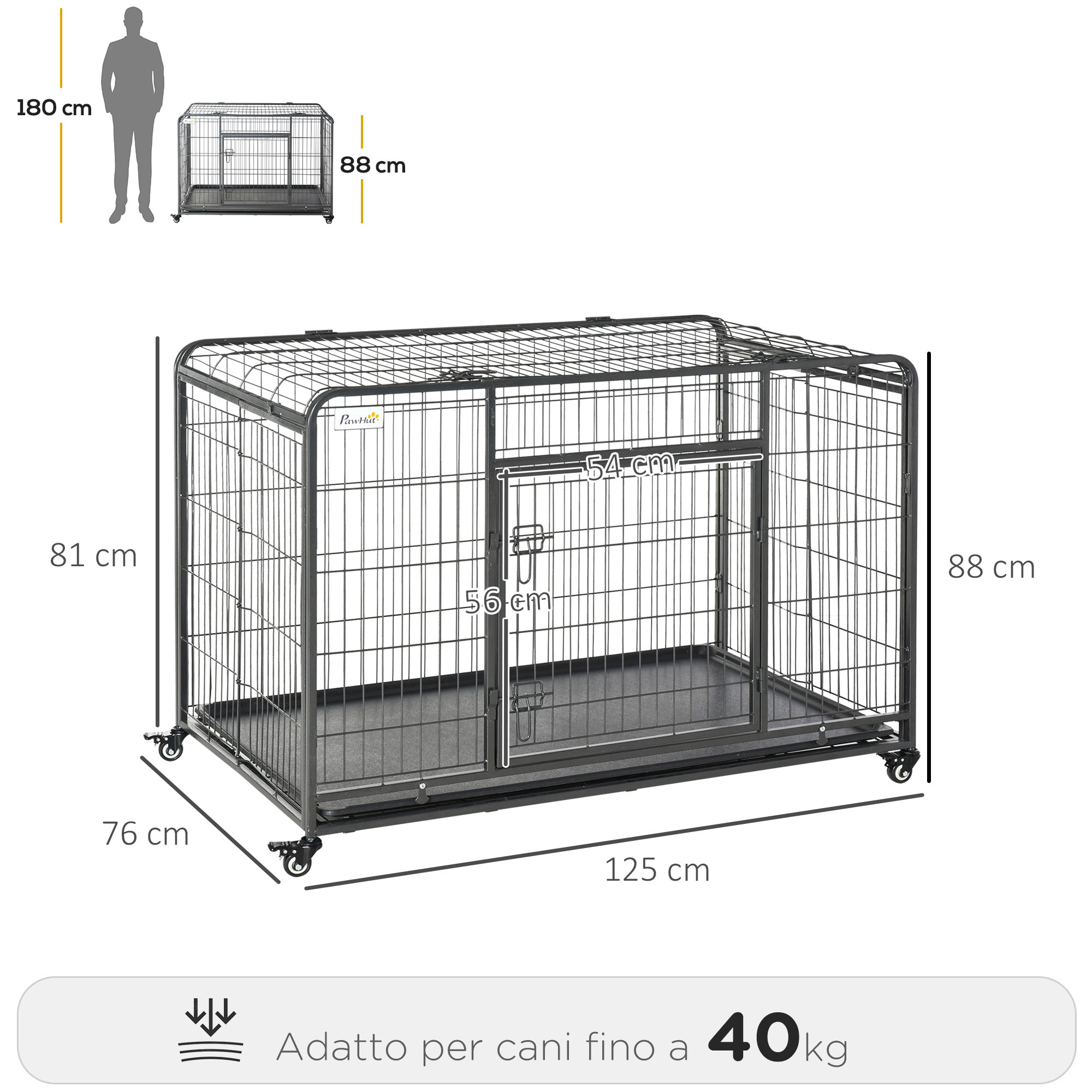 Gabbia Per Cani PawHut 80x50x56.5 Cm - Per Taglia Media, Con 2 Porte Bloccabili, In Acciaio E MDF, Bianco - Foto 9