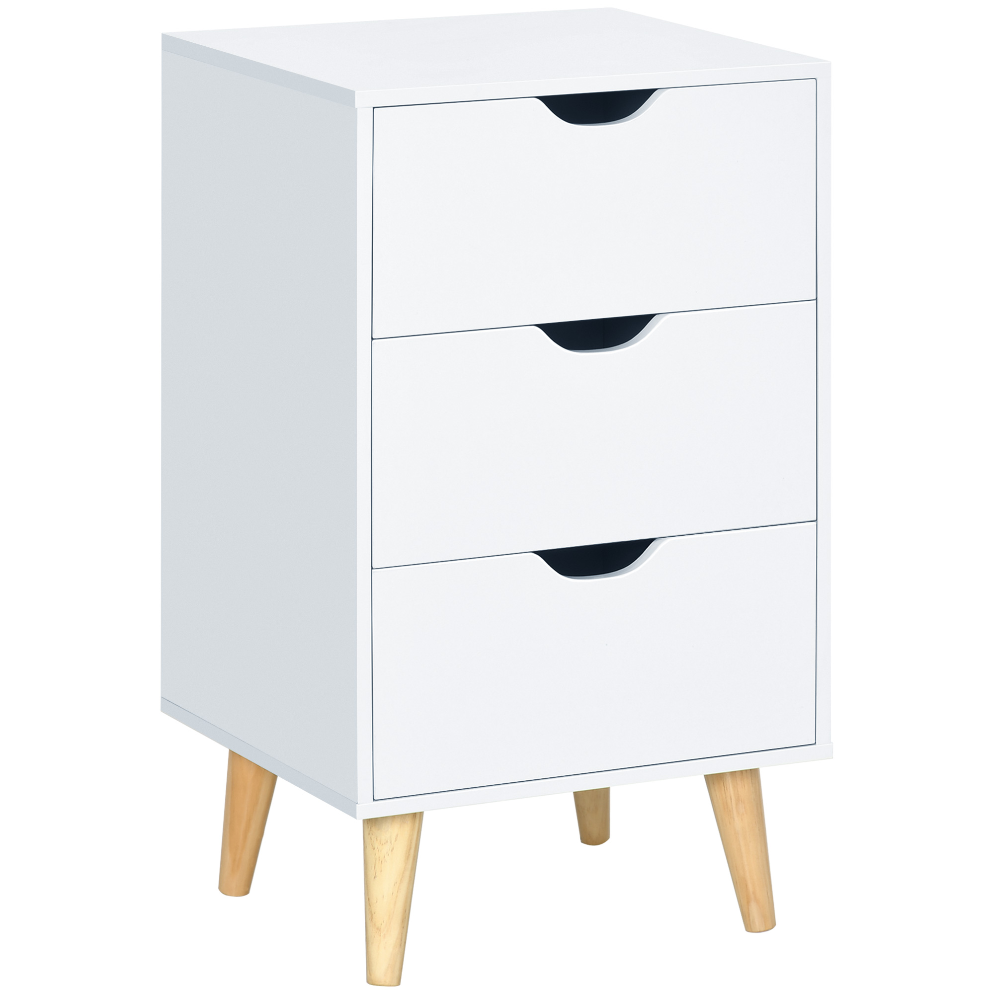 Product photograph of Homcom Bedside Table Bedside Cabinet With 3 Drawers Small Side Table With Wood Legs And Cut-out Handles For Bedroom Cream White from Aosom UK