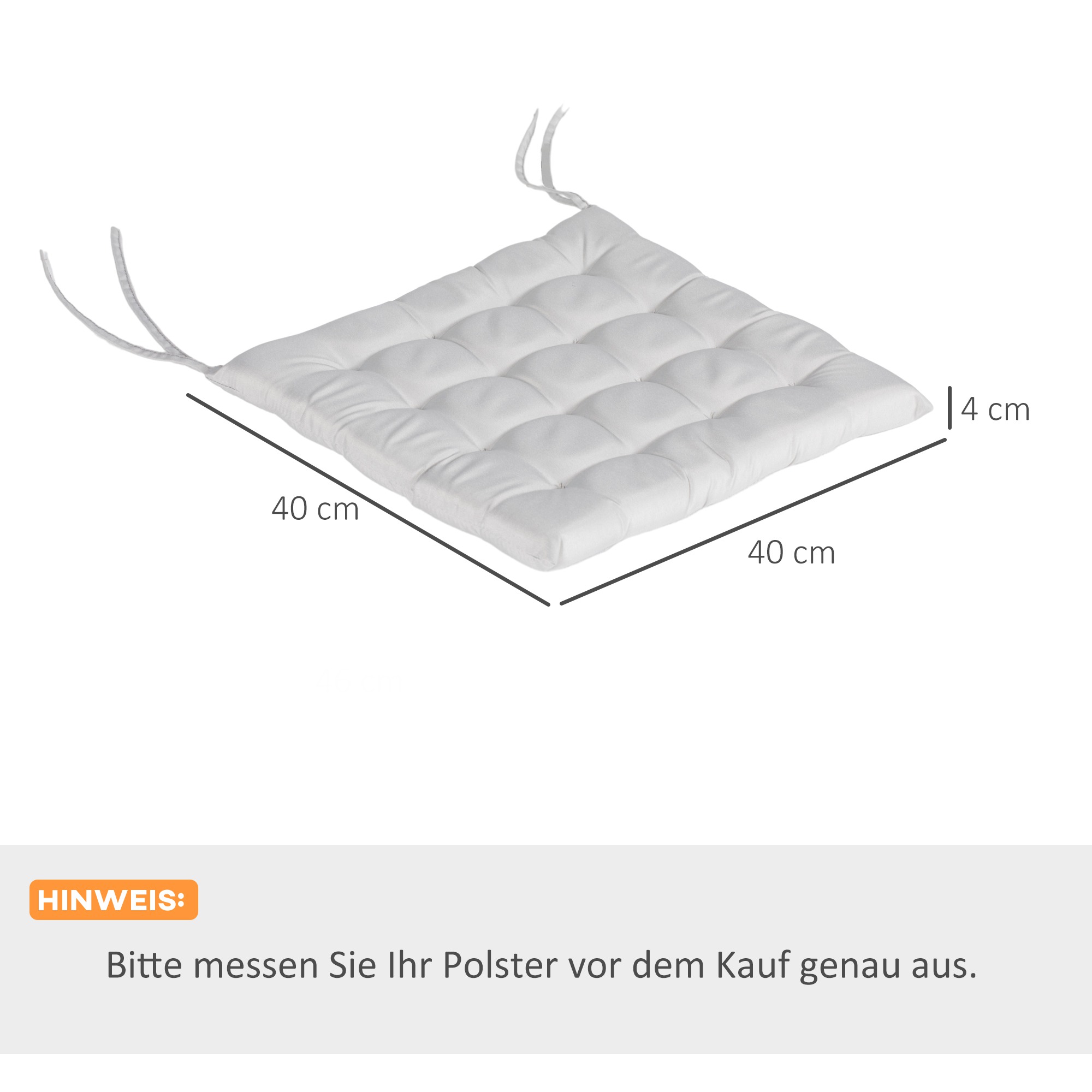 Outsunny Garten-Sitzkissen Set – 4 Stück, 40x40 Cm, Grau, Wasserabweisend Mit Bändchen
