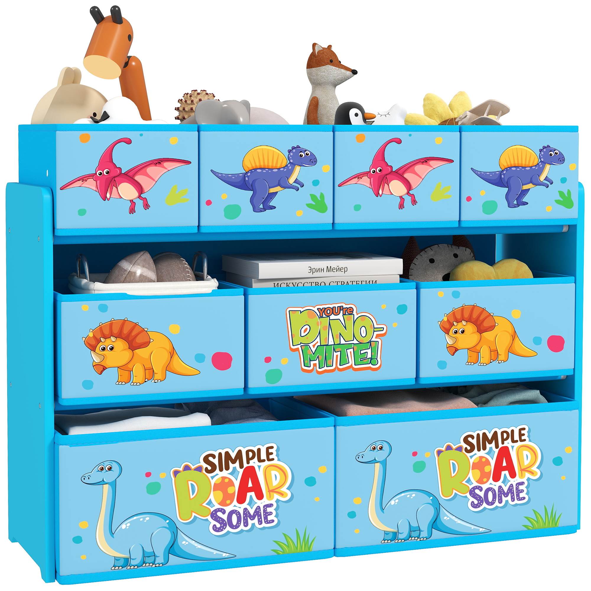 AIYAPLAY 3-Tier Kids Storage Unit with 9 Non-Woven Fabric Boxes for Toys, Books for Bedroom,... from Aosom
