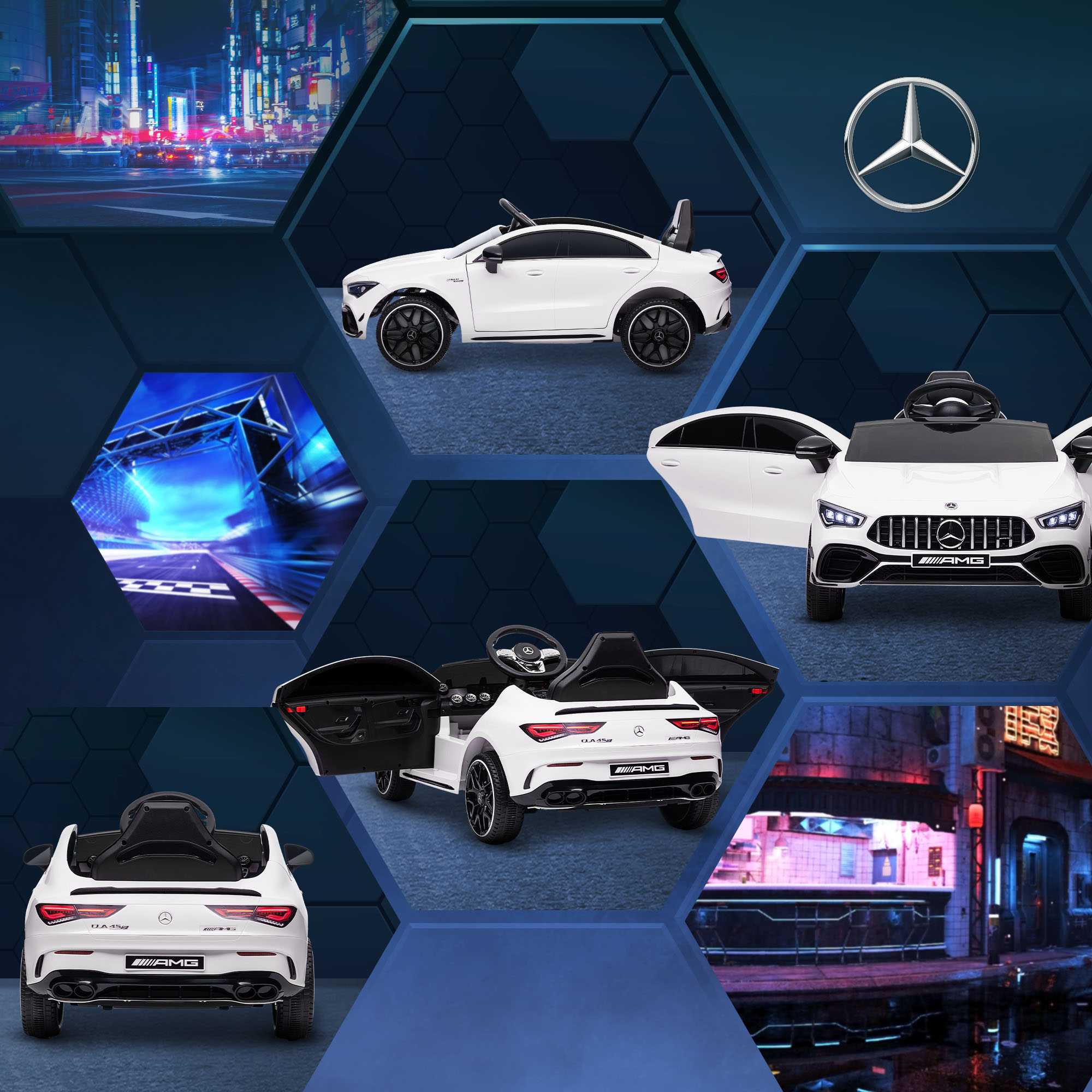 AIYAPLAY Mercedes-Benz AMG CLA 45 Licensed 12V Kids Electric Car Ride on Car w/ Remote, Suspension Lights Music Horn White 9