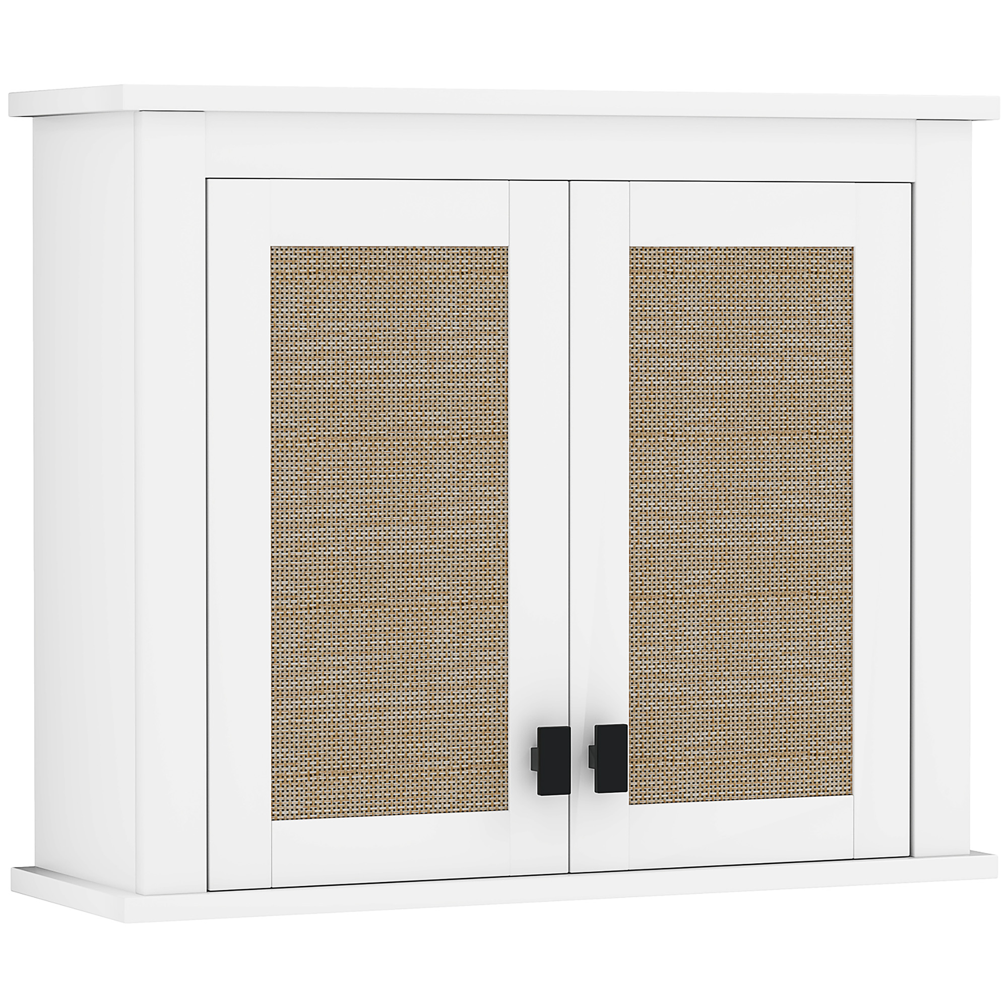 HOMCOM Armario de Pared para Baño Mueble de Baño Suspendido con 2 Puertas de Ratán PE Estante Ajustable 60x19,5x49,4 cm Blanco