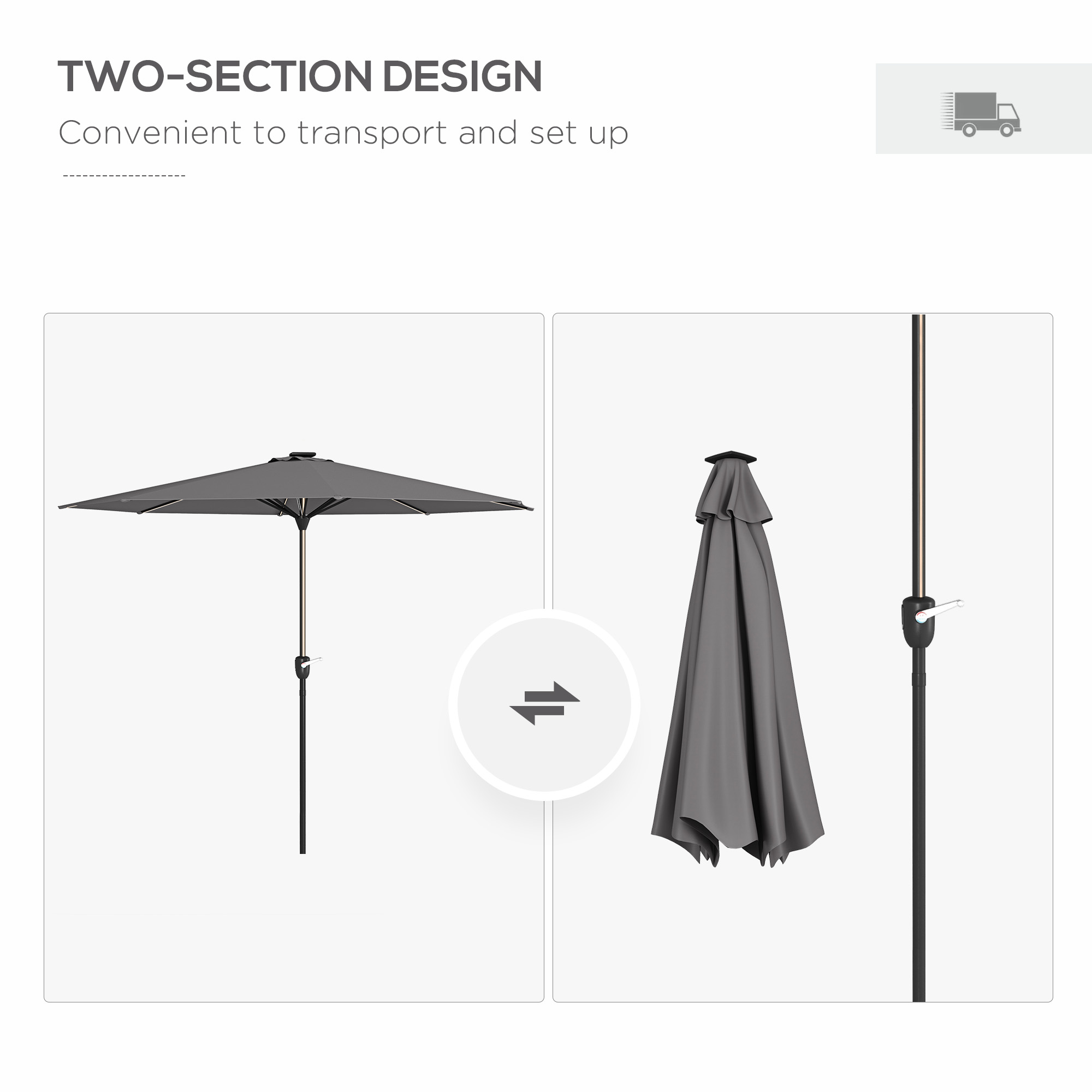 Outsunny 2.65m Garden Parasol, with LED Lights Dark Grey 7