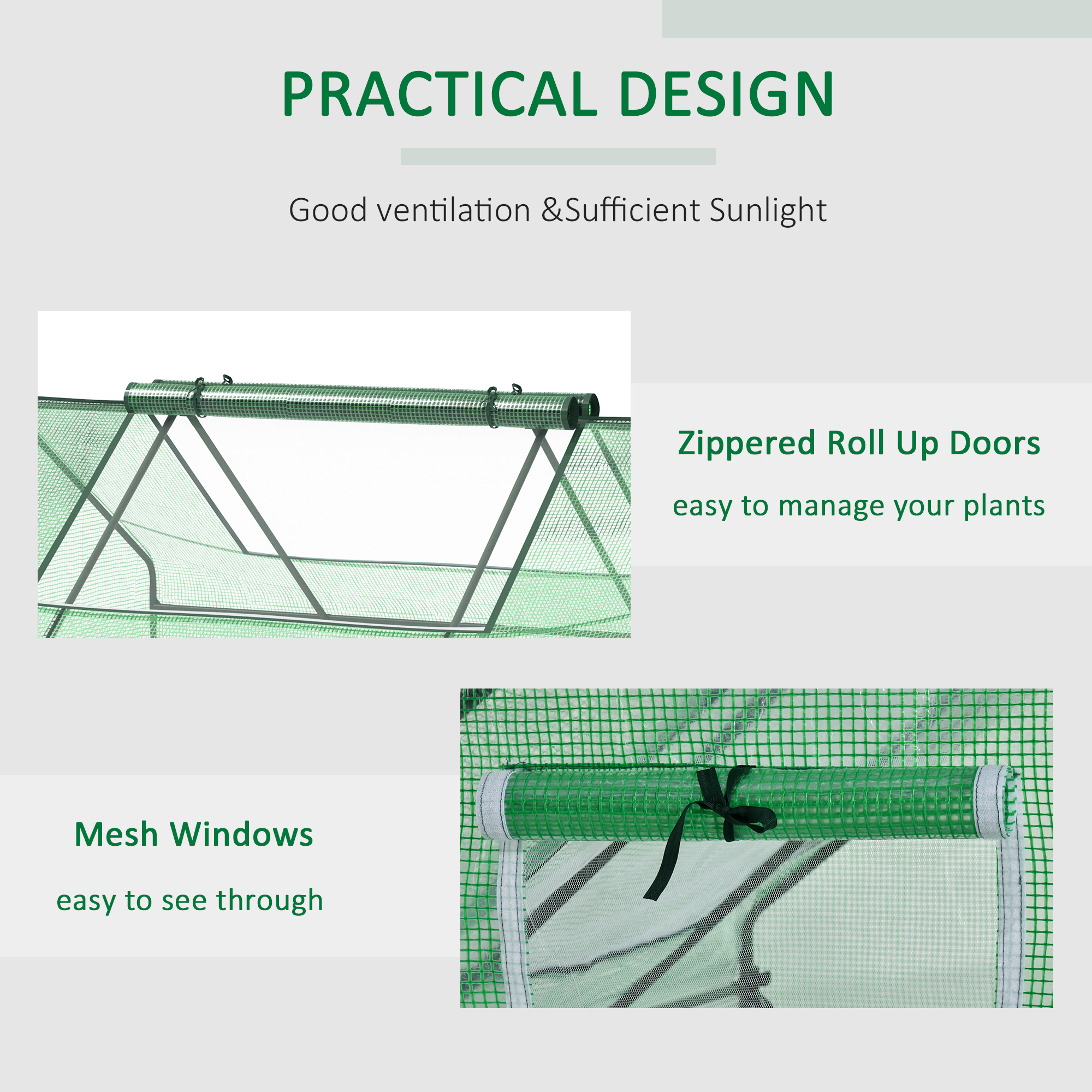 Outsunny Mini Greenhouse, Portable Garden Small Greenhouse with Zipped Windows and Door, 180 x 140 x 80cm, Dark Green 6